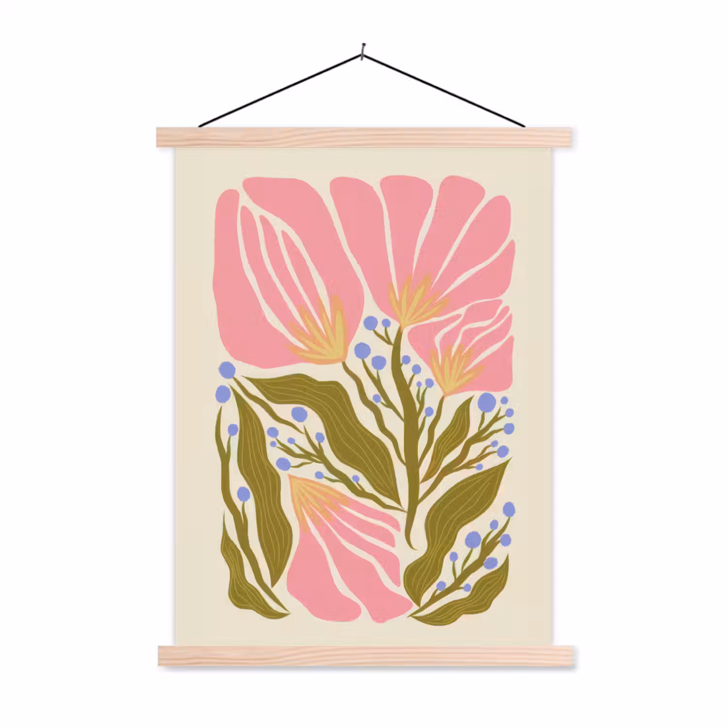 Bloemen - Bladeren - Abstract - Roze textielposter latten blank klein -3d