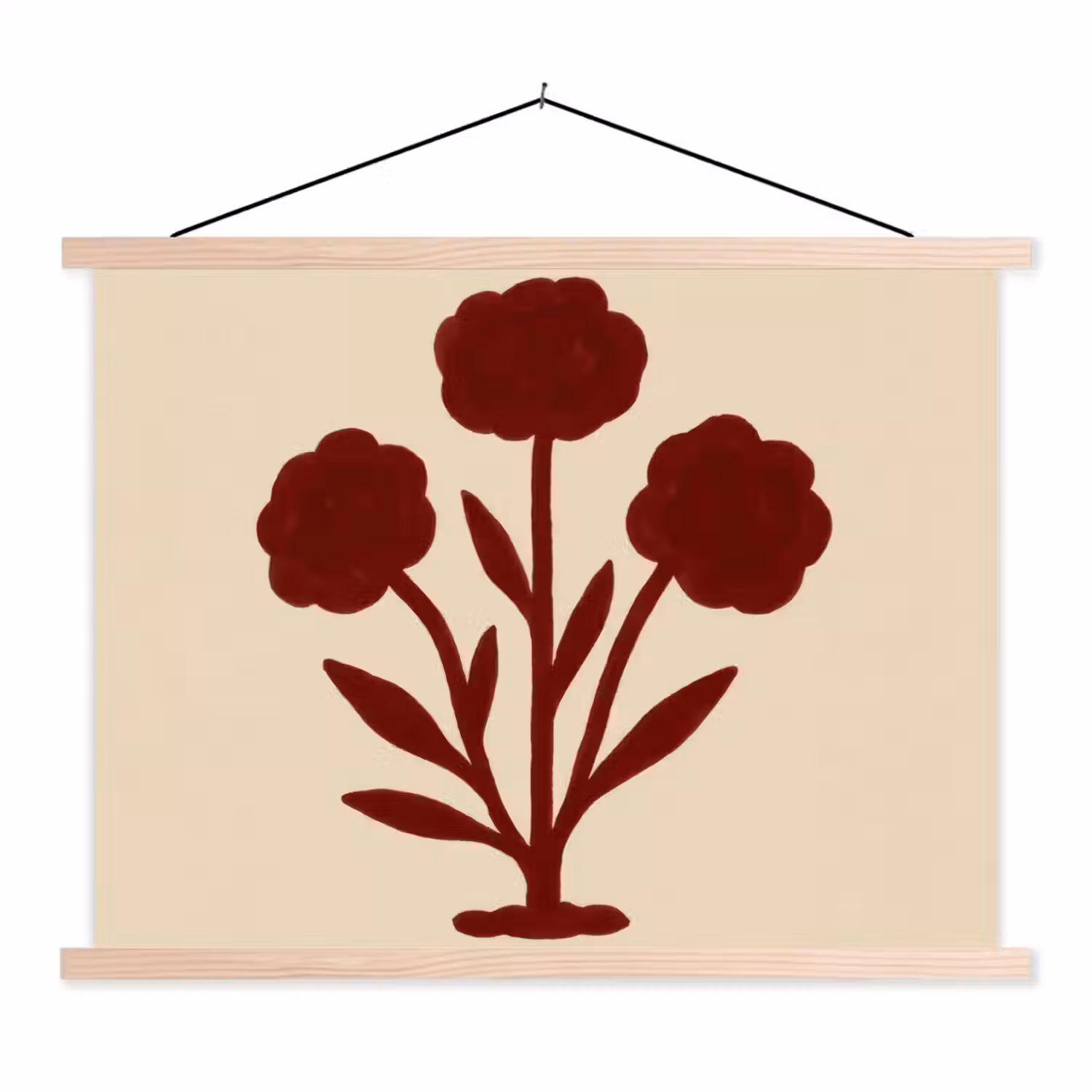 Bloemen - Bladeren - Rood - Minimalistisch textielposter latten blank klein -3d