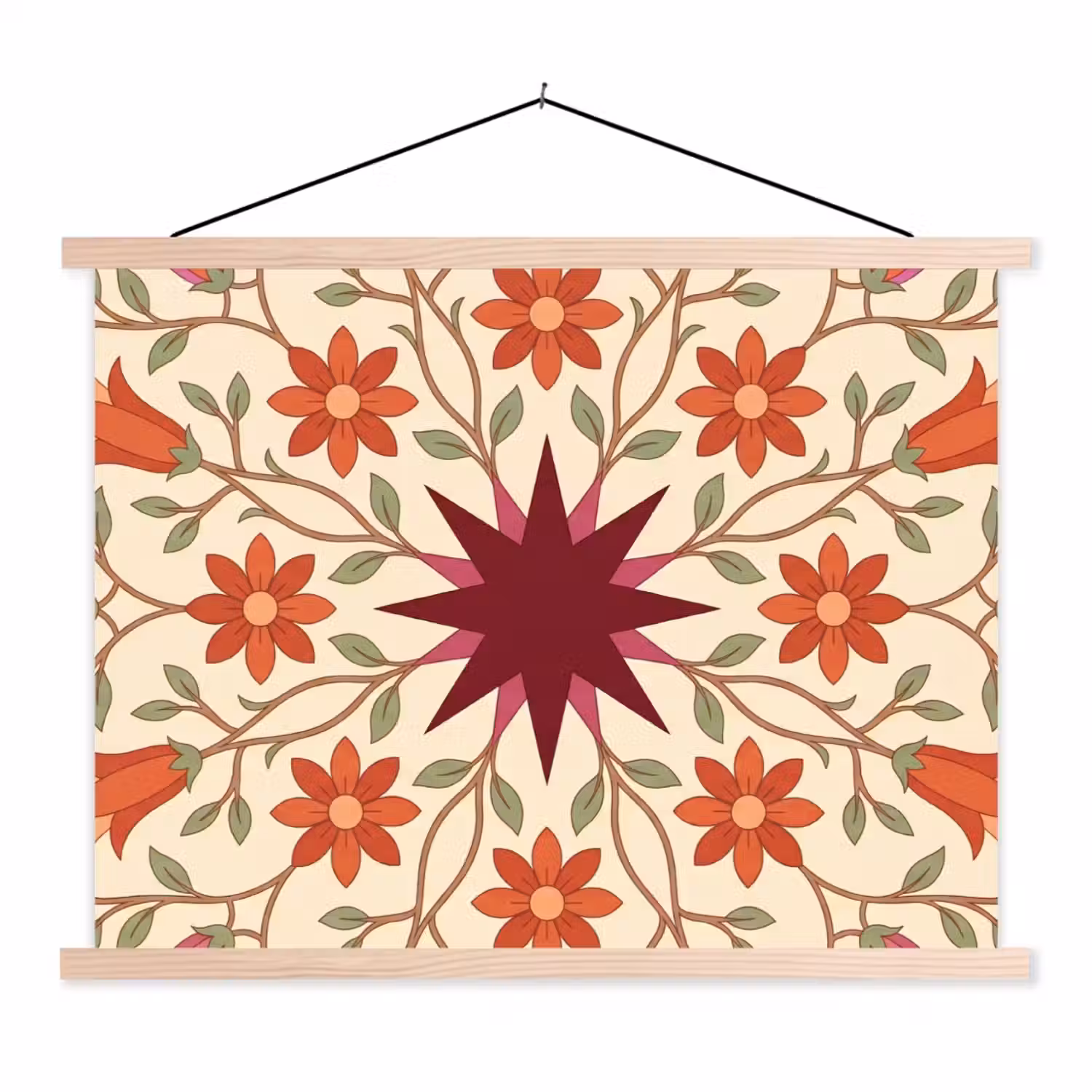 Bloemen - Mandala - Decoratief - Rood textielposter latten blank klein -3d