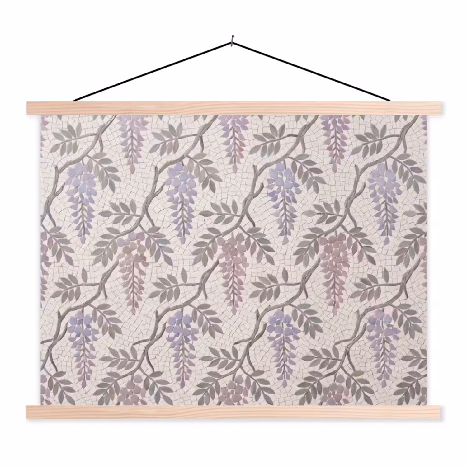 Bloemen - Mozaïek - Natuur - Patroon - Paars textielposter latten blank klein -3d