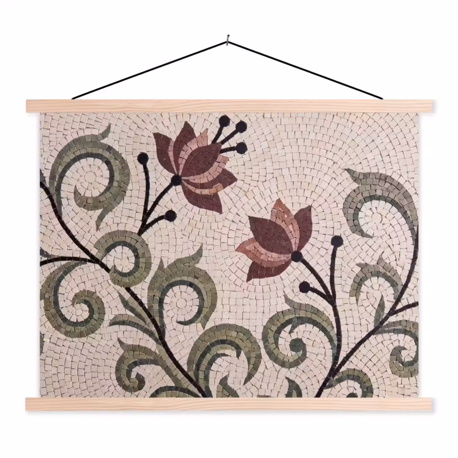 Bloemen - Mozaïek - Patroon - Abstract - Groen textielposter latten blank klein -3d