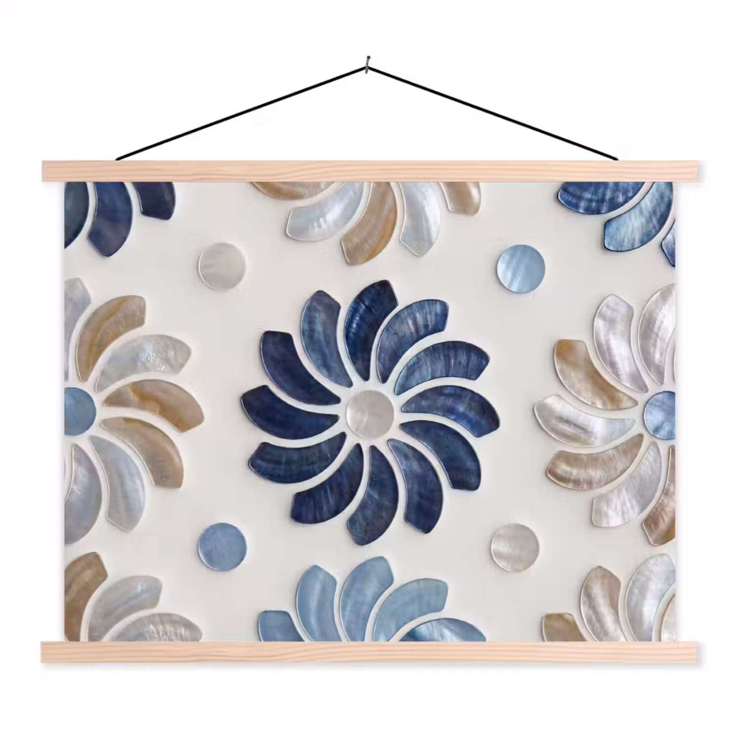 Bloemen - Parelmoer - Abstract - Patroon - Blauw textielposter latten blank klein -3d
