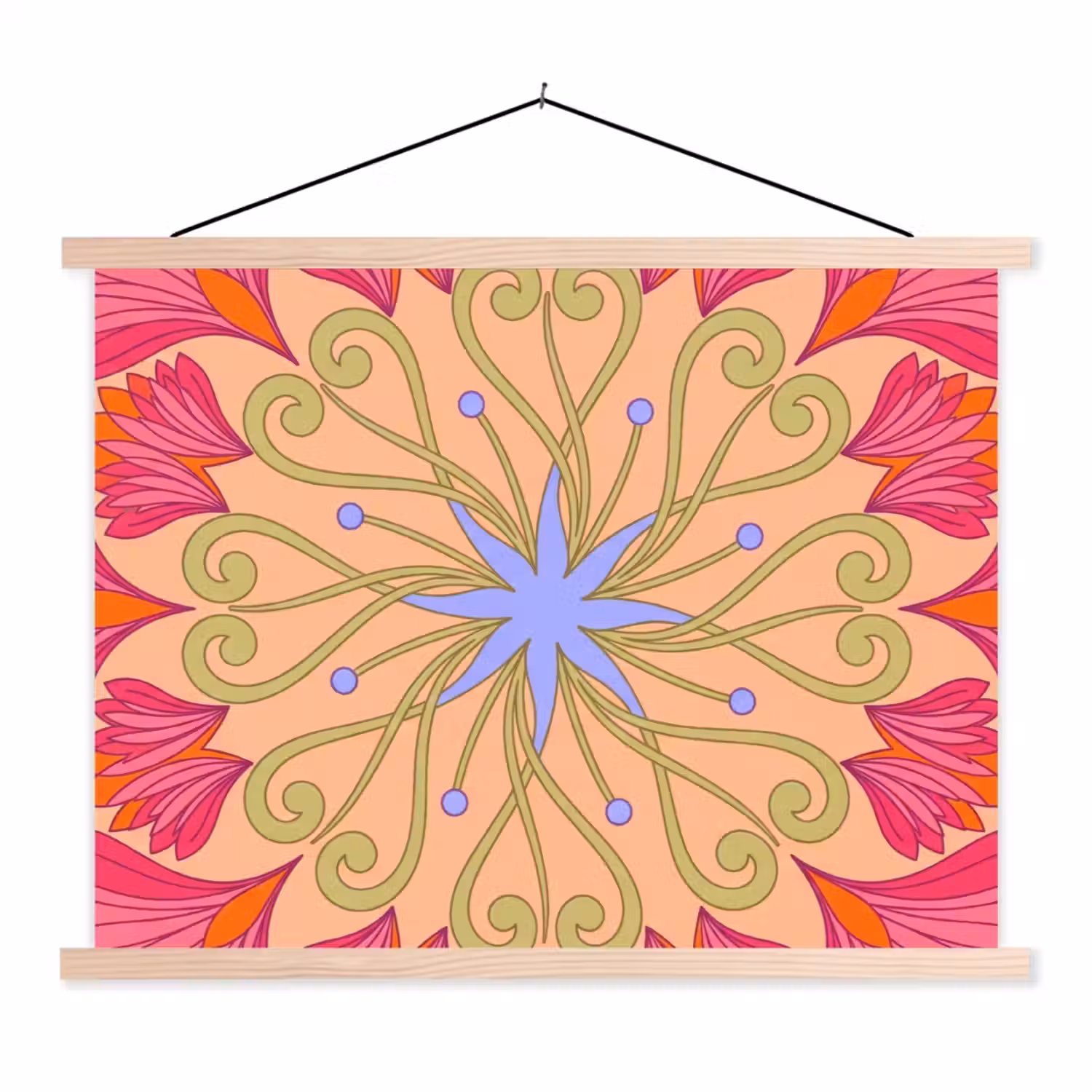 Bloemen - Patroon - Abstract - Roze - Decoratief textielposter latten blank klein -3d