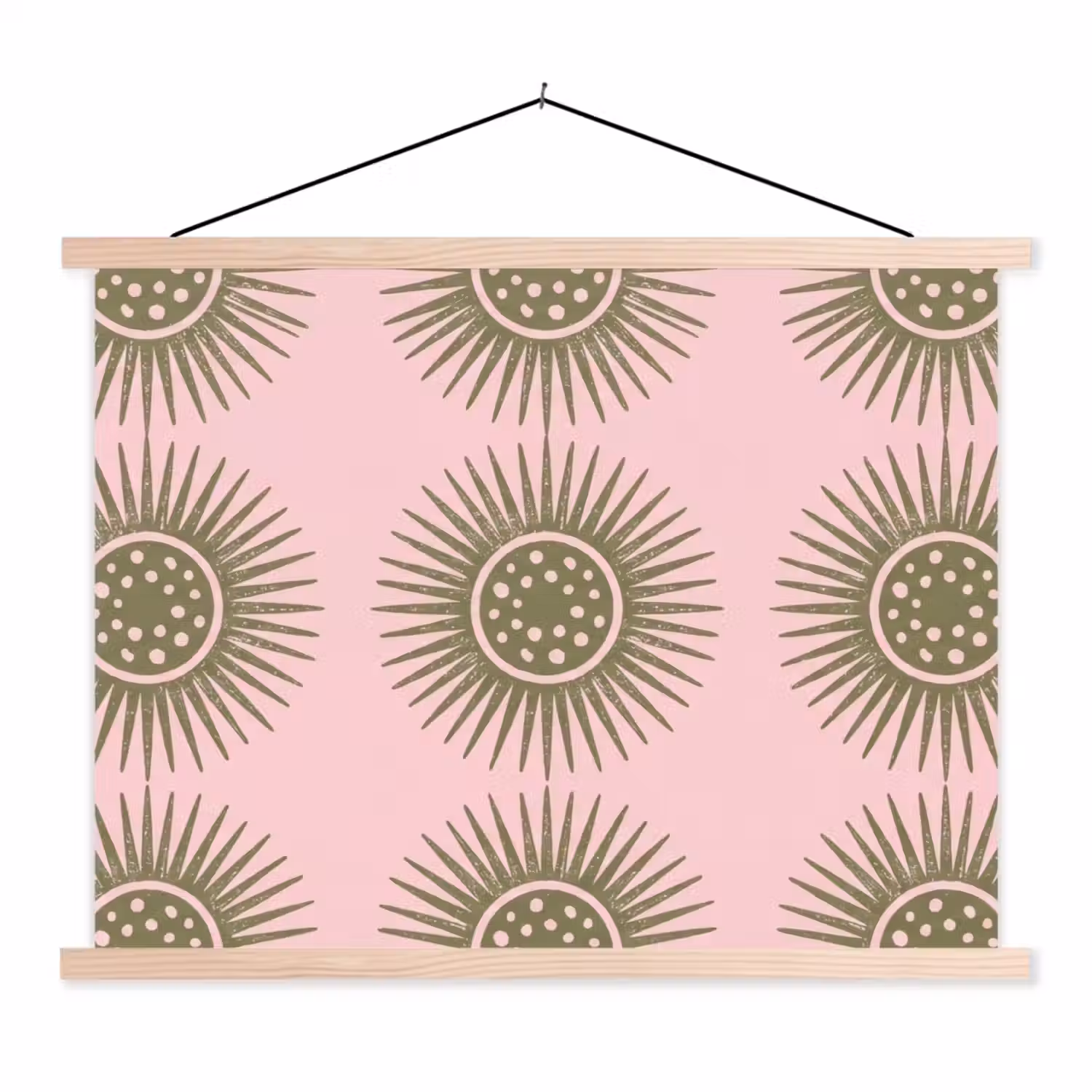 Bloemen - Patroon - Abstract - Roze - Groen textielposter latten blank klein -3d