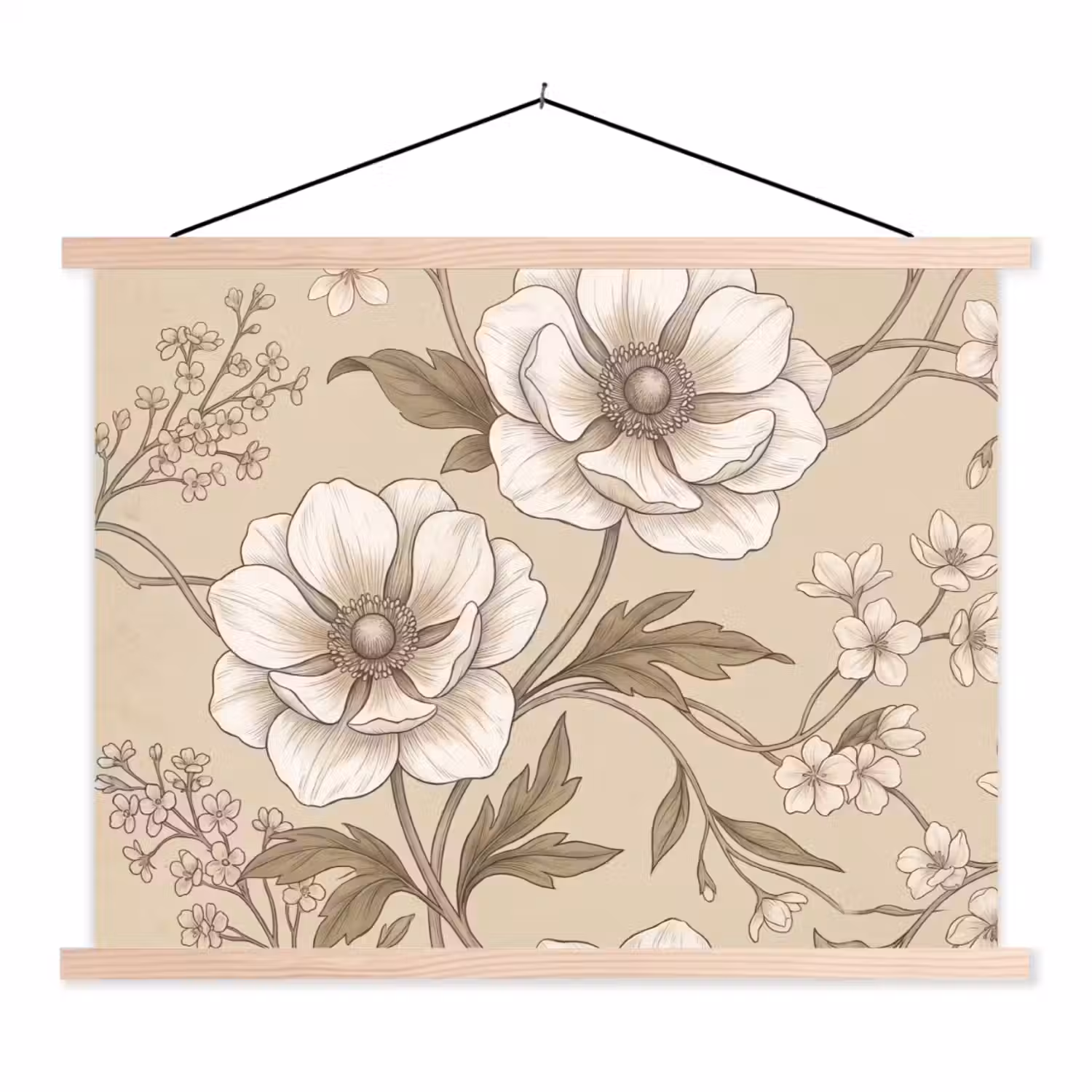 Bloemen - Patroon - Beige textielposter latten blank klein -3d