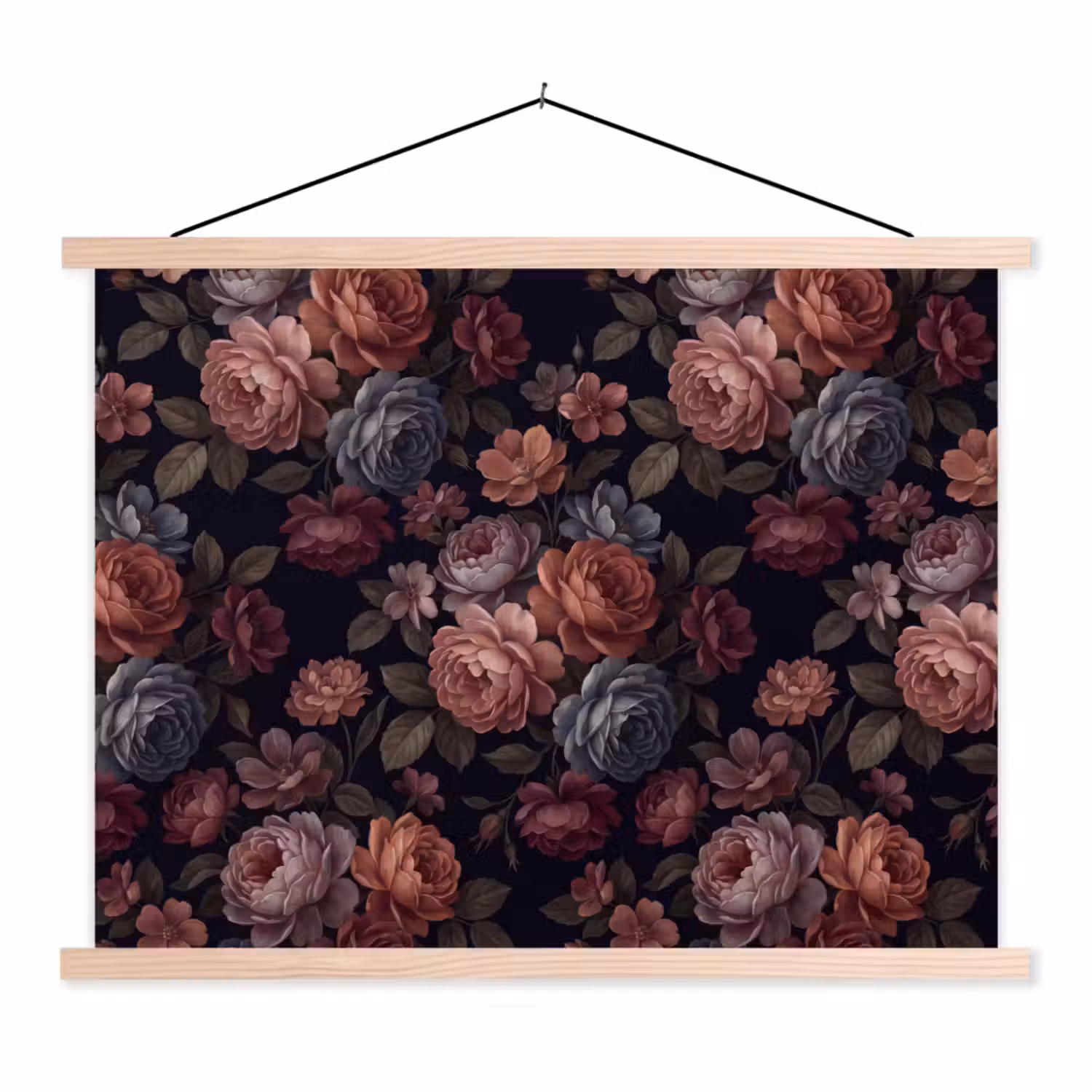 Bloemen - Patroon - Vintage - Donker - Roze textielposter latten blank klein -3d
