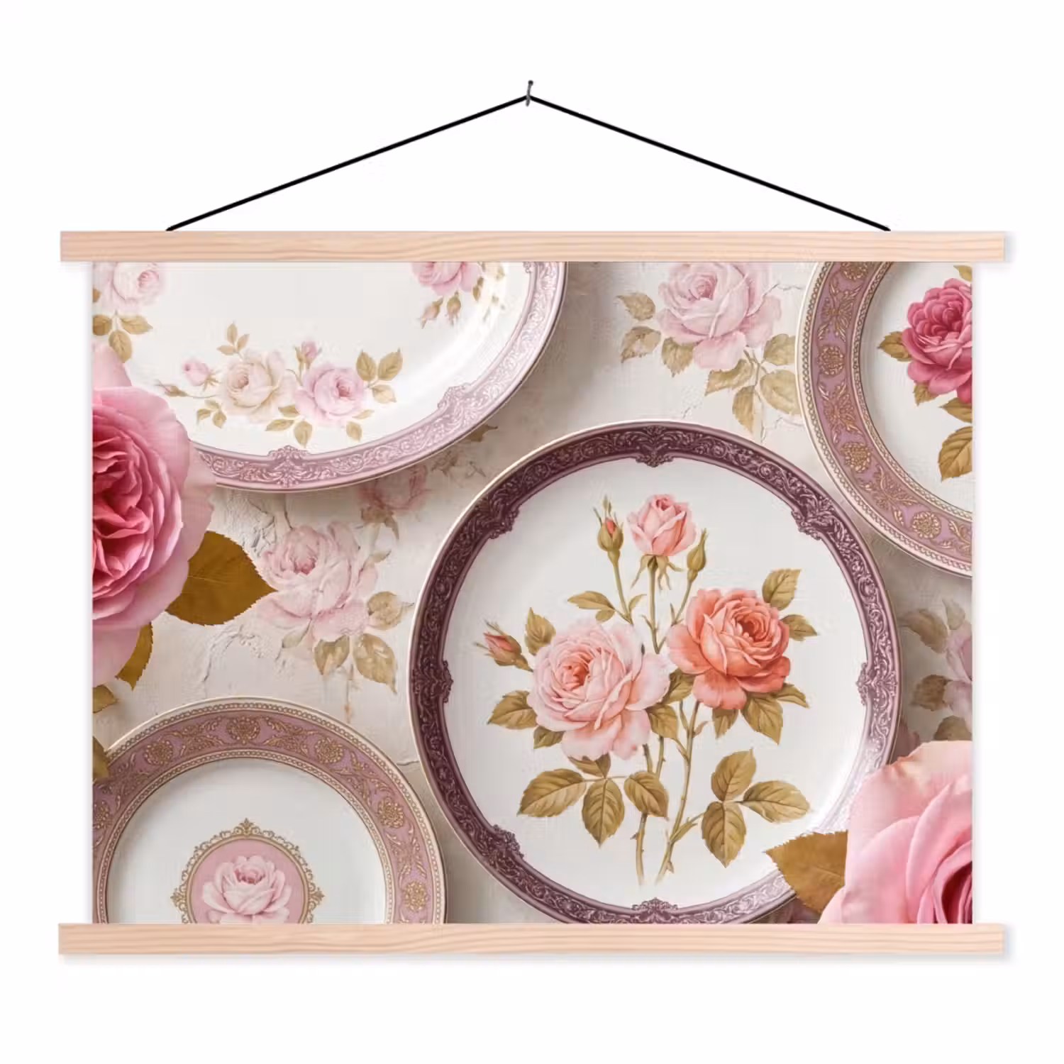 Bloemen - Patroon - Vintage - Roze - Decoratie textielposter latten blank klein -3d