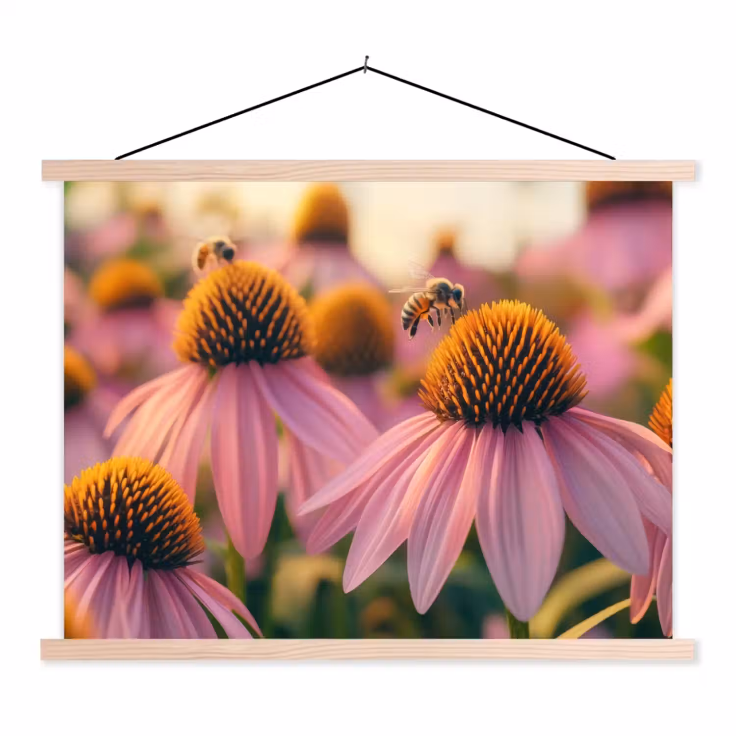 Bloemen - Paars - Bijen textielposter latten blank klein -3d