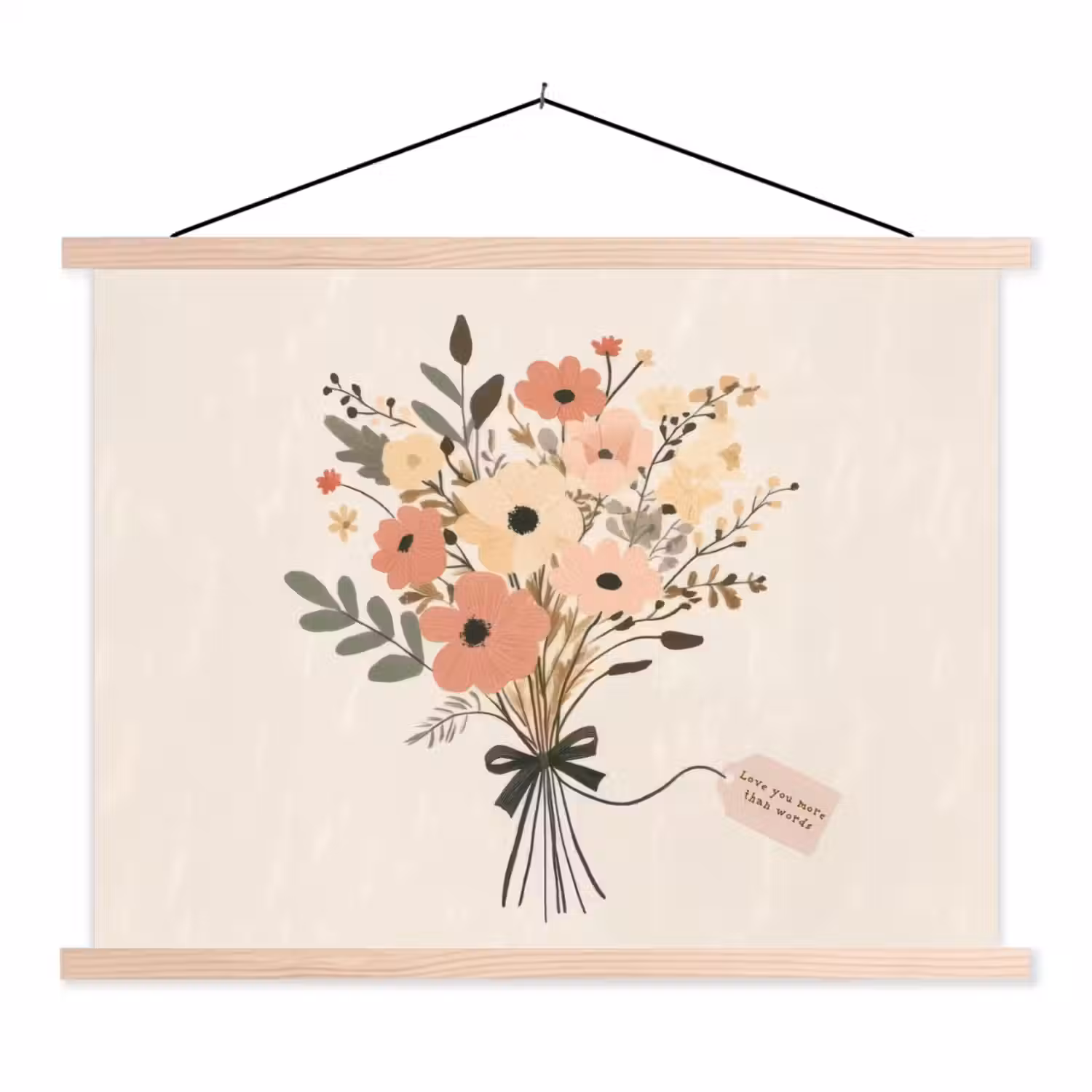 Bloemen - Quote - Beige - Lint textielposter latten blank klein -3d