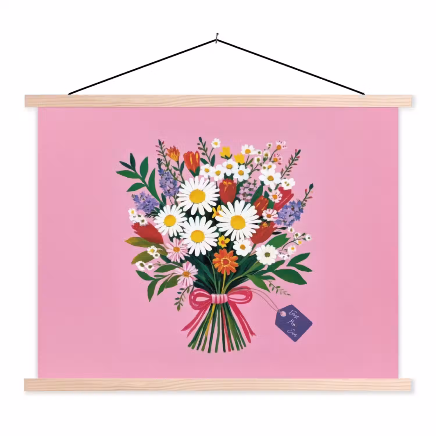 Bloemen - Quote - Kaartje - Kleurrijk textielposter latten blank klein -3d