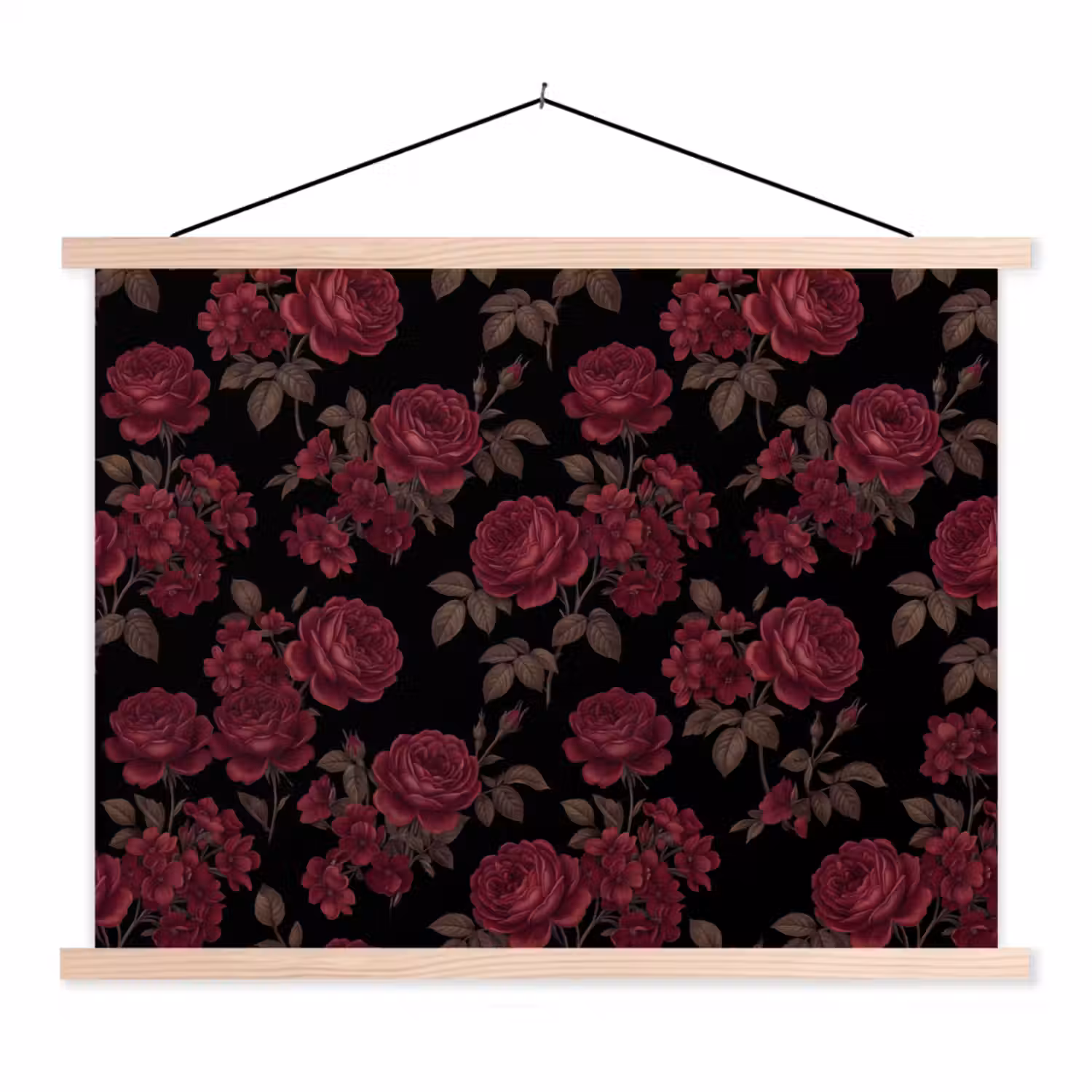 Bloemen - Roos - Patroon - Klassiek - Rood textielposter latten blank klein -3d