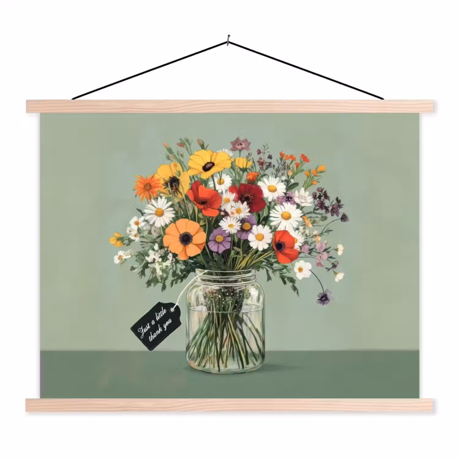 Bloemen - Vaas - Kaartje textielposter latten blank klein -3d