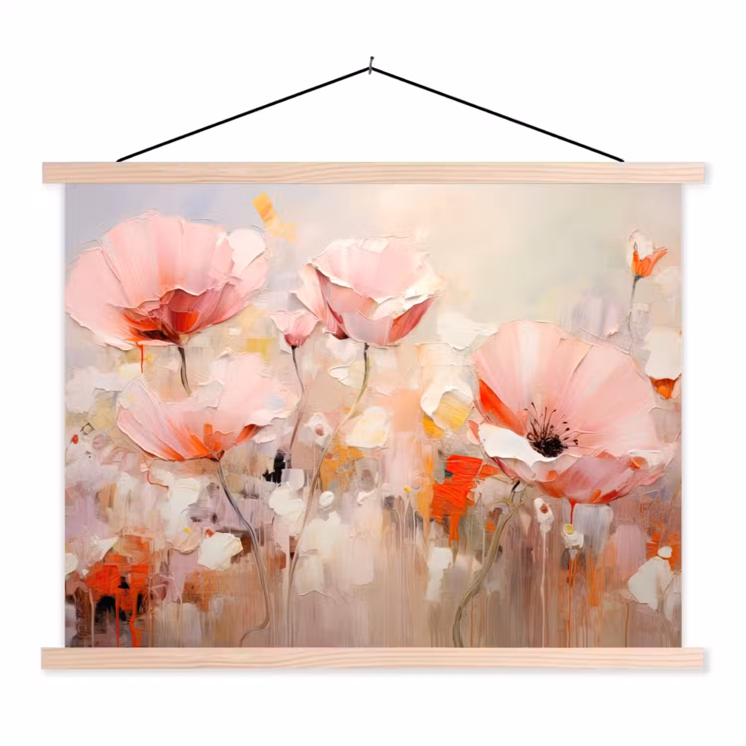 Bloemen - Watercolor - Roze - Abstract - Kunst textielposter latten blank klein -3d