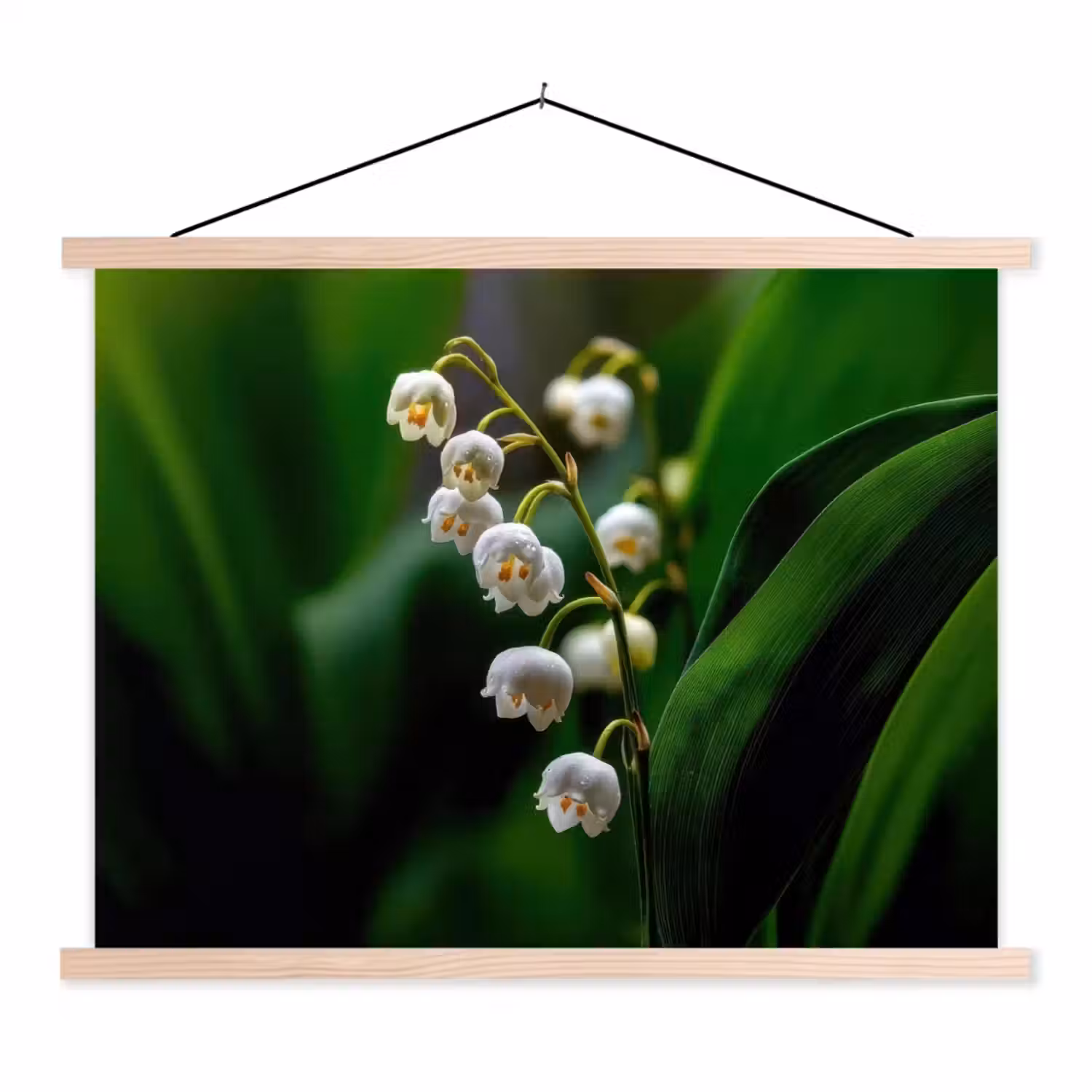 Bloemen - Wit - Bladeren - Lelietjes textielposter latten blank klein -3d