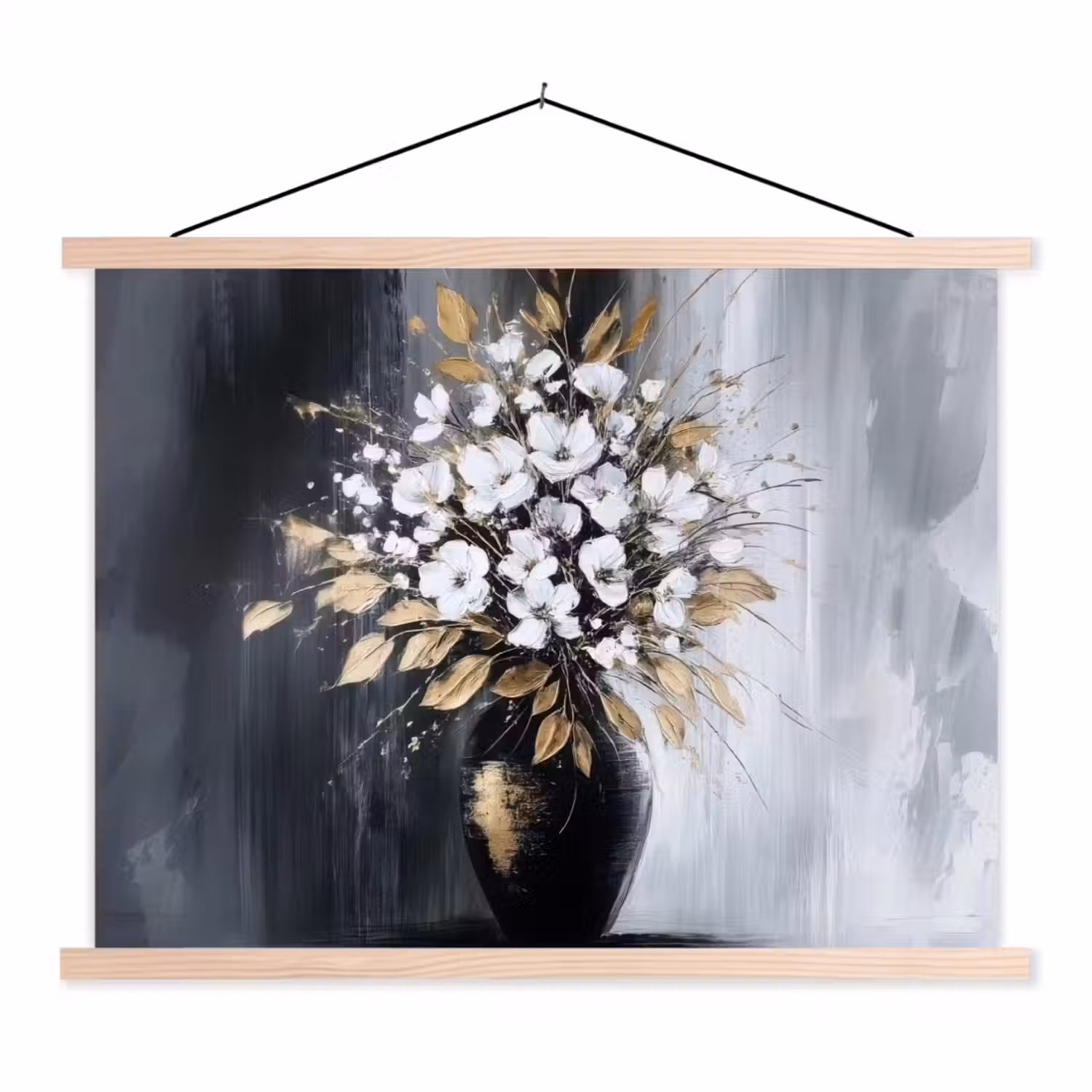 Bloemen - Wit - Vaas - Abstract textielposter latten blank klein -3d