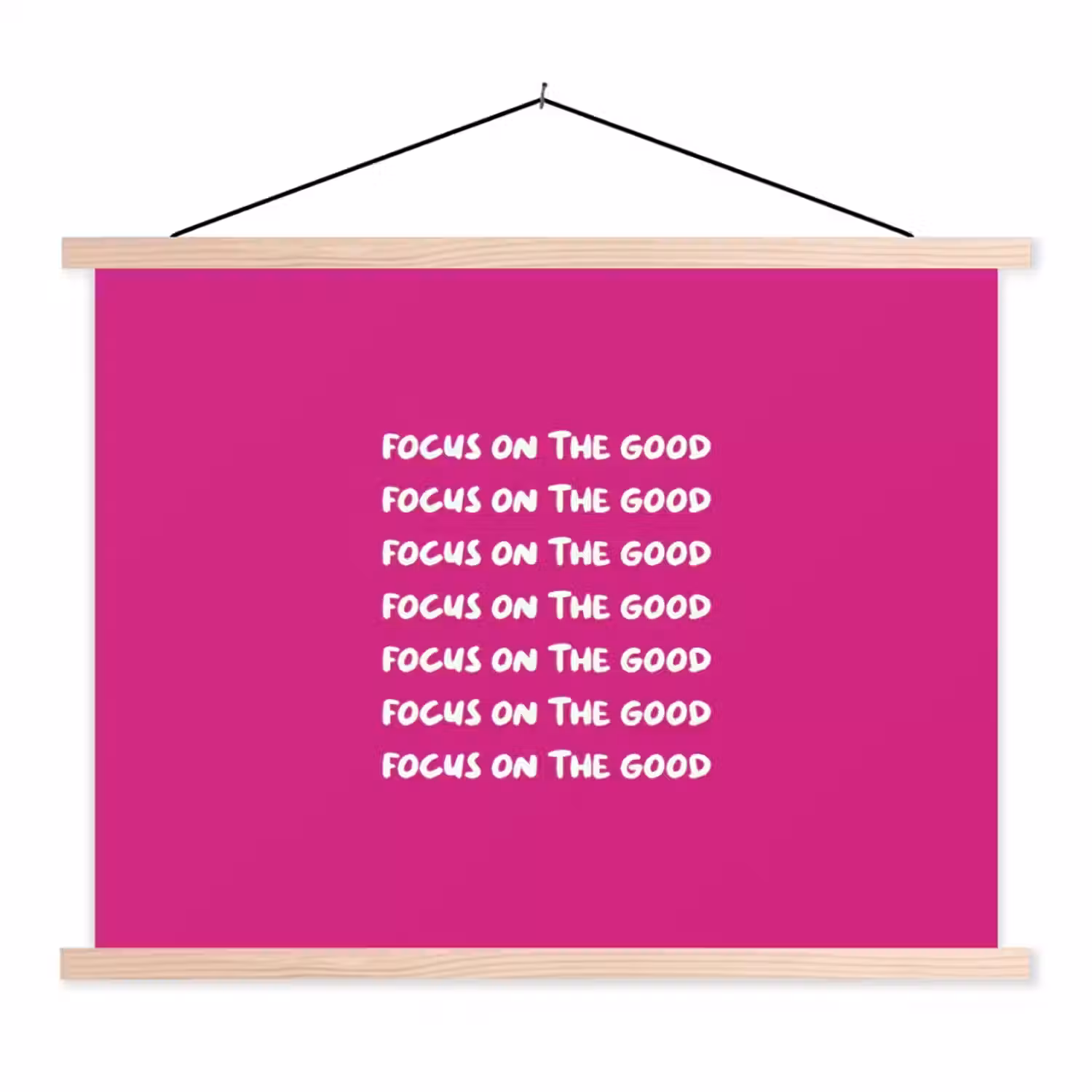 Focus on the good - Roze - wit textielposter latten blank klein -3d