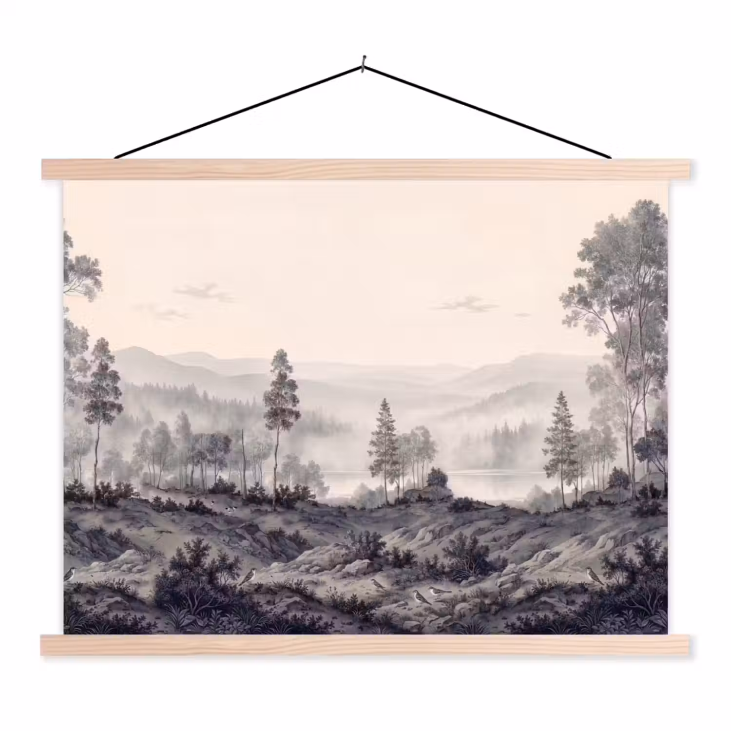Mistig - Berglandschap - Illustratie textielposter latten blank klein -3d