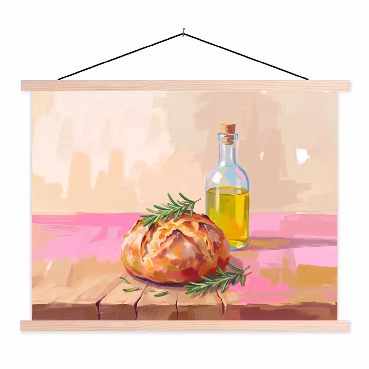 Eten - Brood - Olijfolie - Abstract - Keuken textielposter latten blank klein -3d