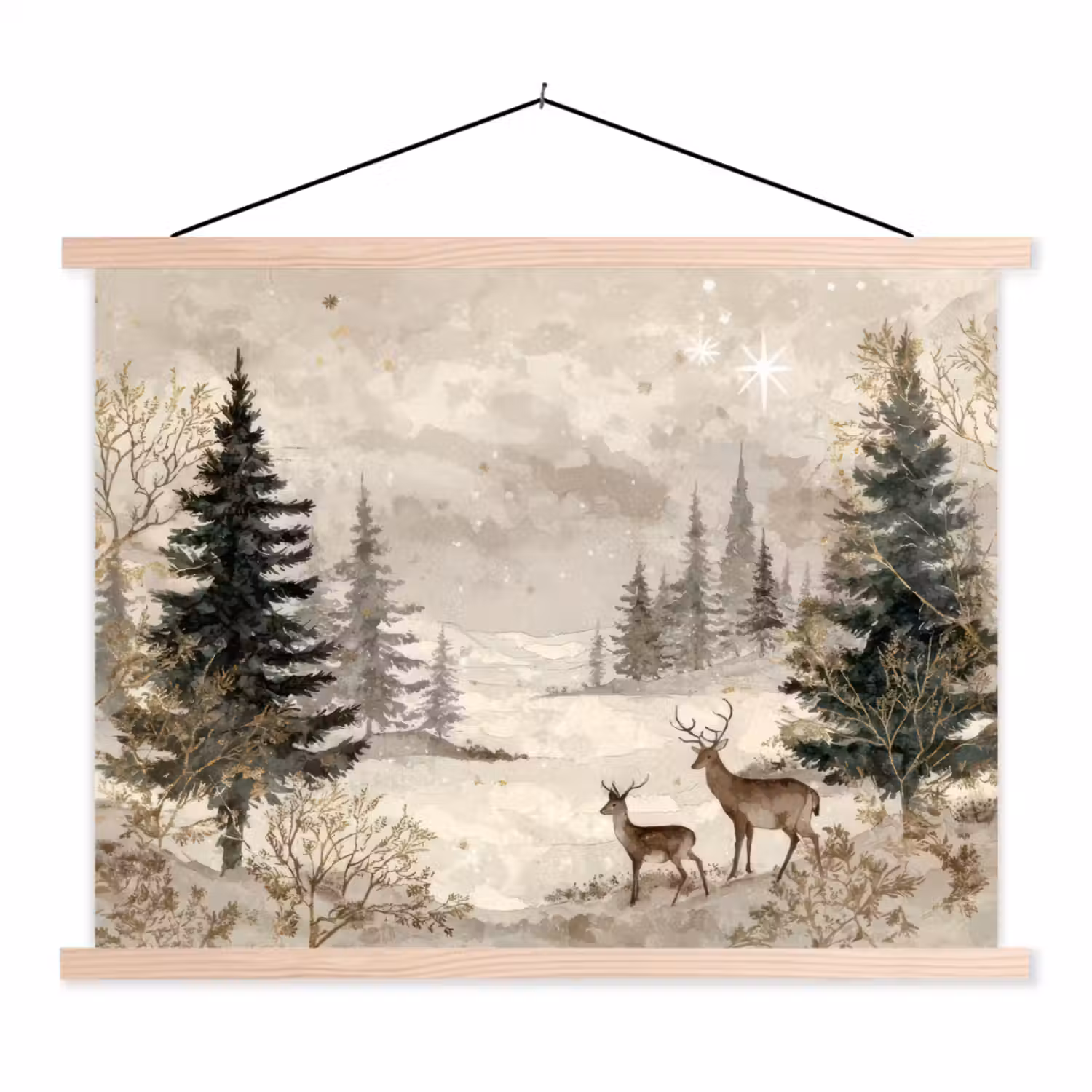 Bos - Herten - Winter - Sneeuw textielposter latten blank klein -3d