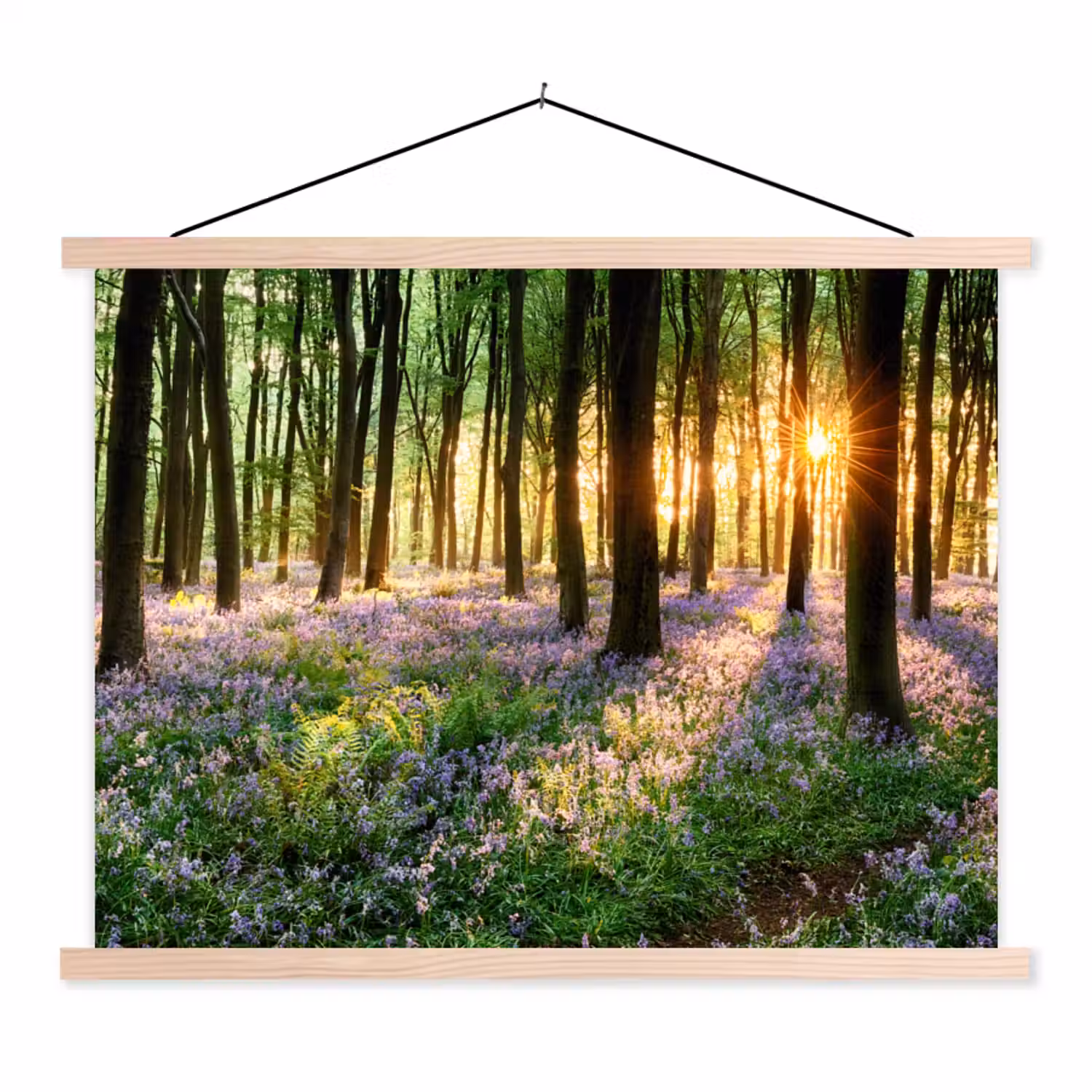 Bos - Bloemen - Lavendel - Zon textielposter latten blank klein -3d