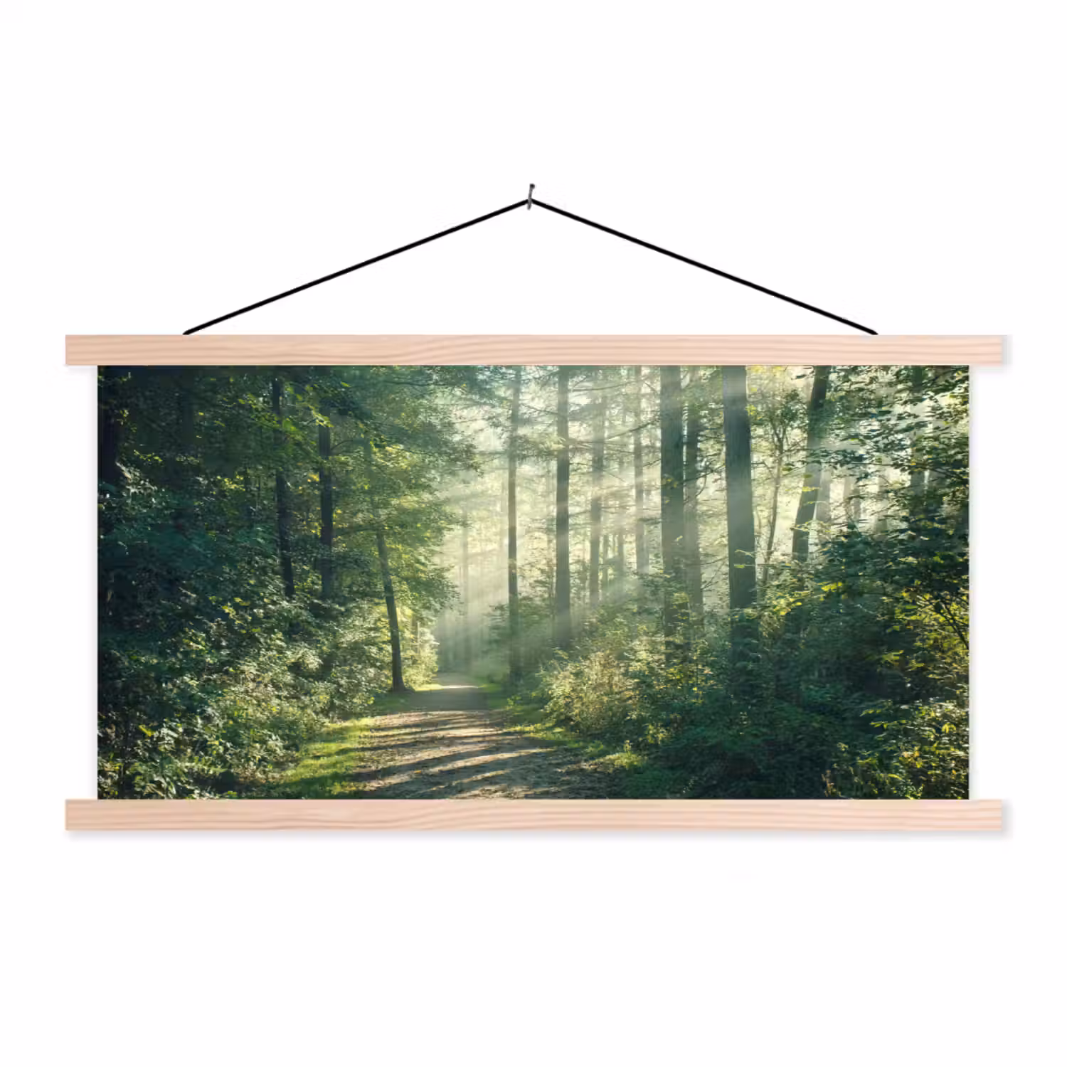 Bos - Pad - Zon - Bomen - Groen - Natuur textielposter latten blank klein -3d