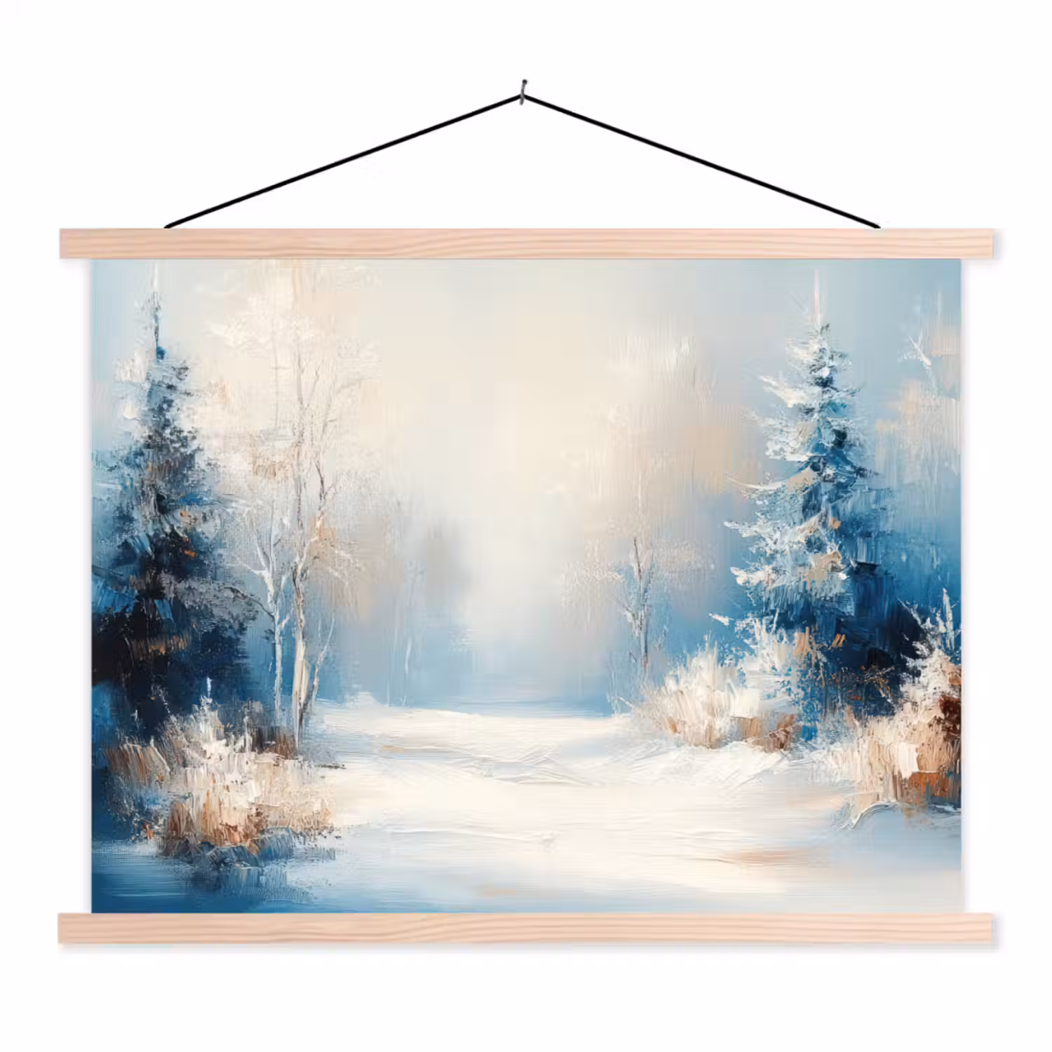 Bos - Winter - Natuur - Abstract - Sneeuw textielposter latten blank klein -3d