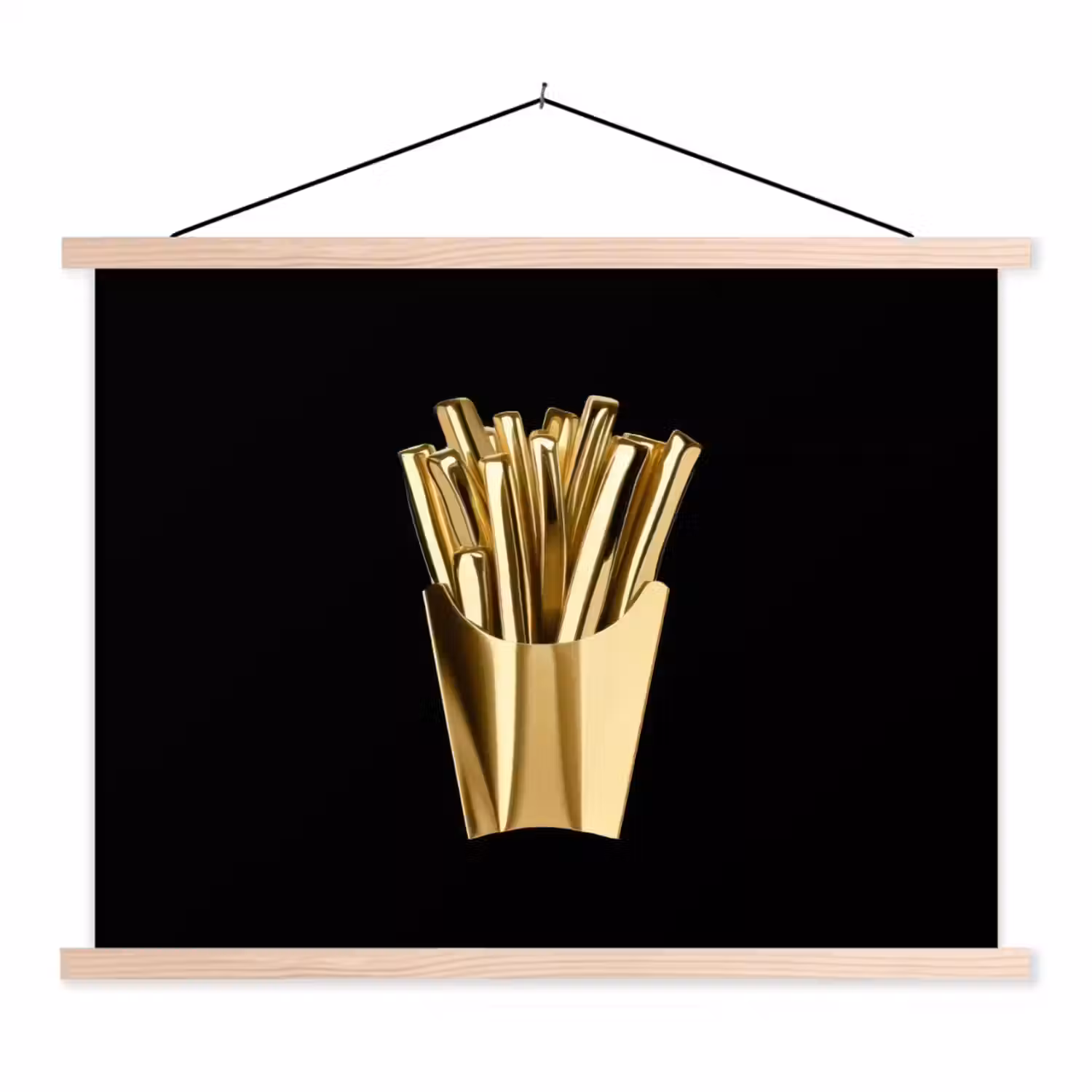 Friet - Goud - Chrome - Eten textielposter latten blank klein -3d
