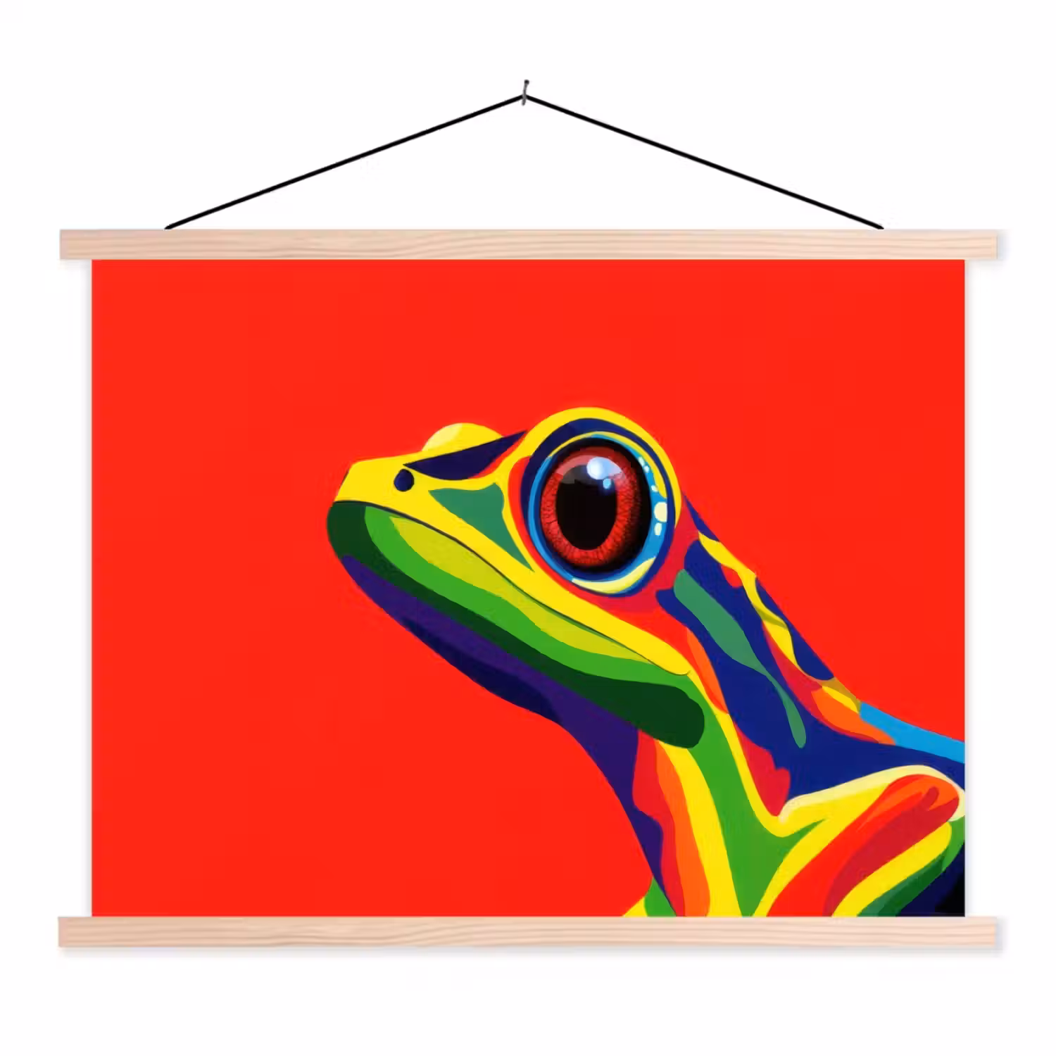 Kikker - Kleurrijk - Strepen - Ogen textielposter latten blank klein -3d
