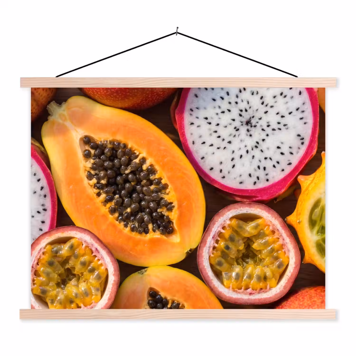 Fruit - Geopend - Tropisch - Eten - Kleurrijk textielposter latten blank klein -3d