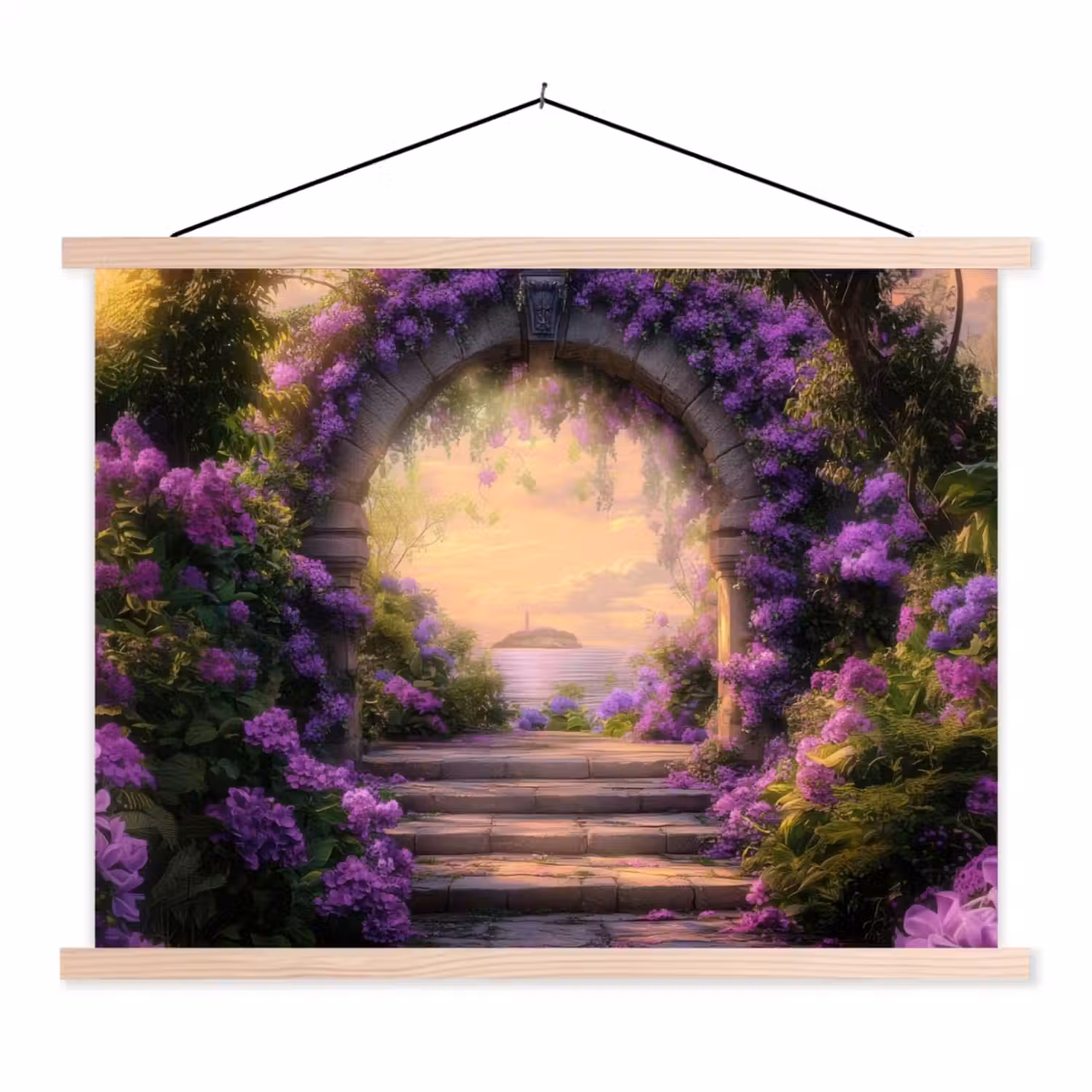 Poort - Paars - Bloemen textielposter latten blank klein -3d