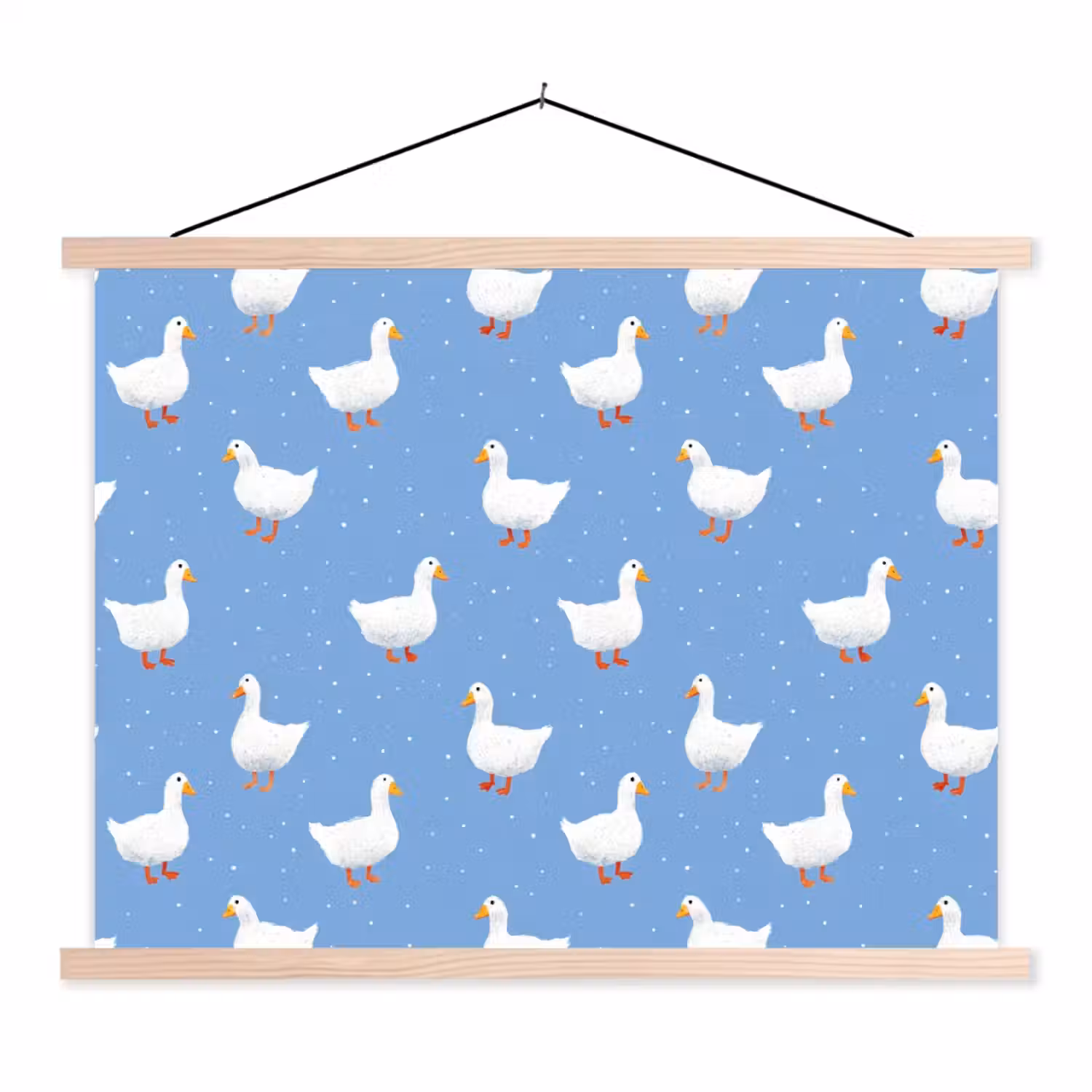 Ganzen - Elegant - Blauw textielposter latten blank klein 122 -3d