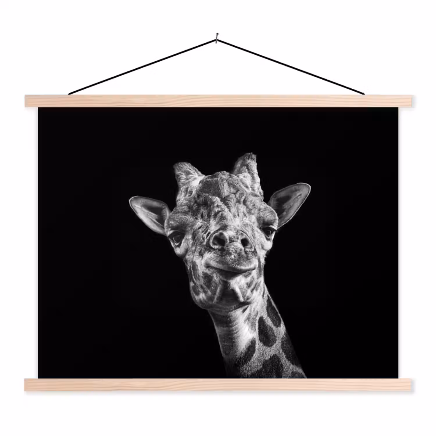 Giraffe - Dier - Zwart - Wit textielposter latten blank klein -3d