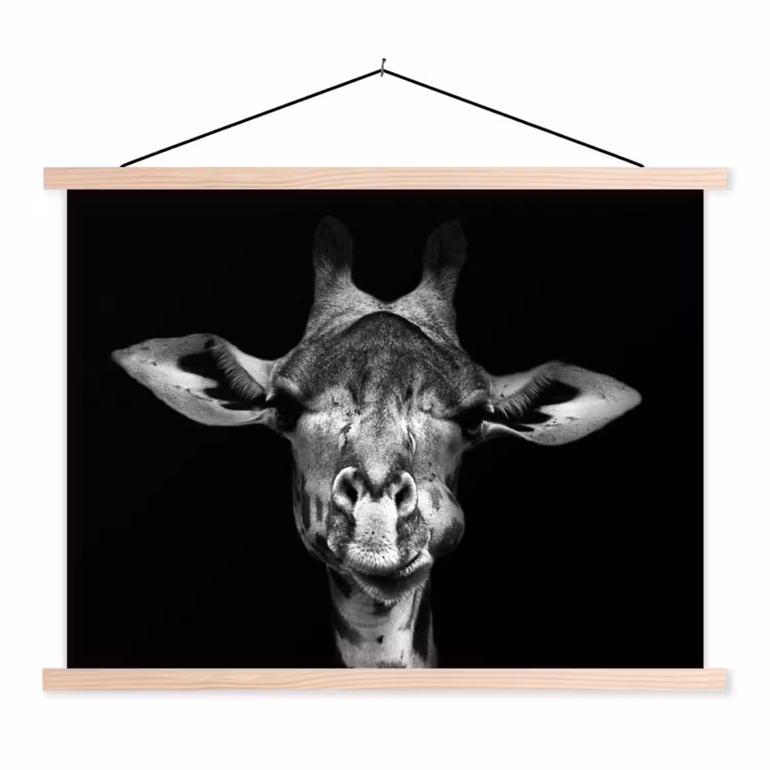 Giraffe - Portret - Dieren - Zwart - Wit textielposter latten blank klein -3d
