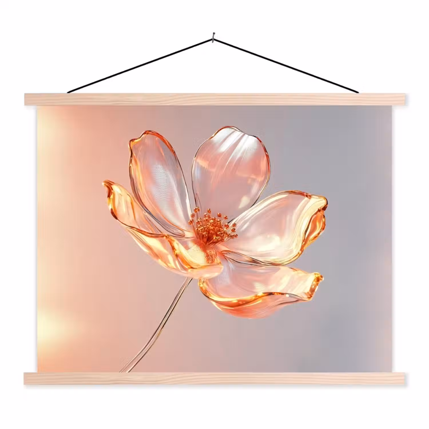 Glazen - Bloem - Roze textielposter latten blank klein -3d