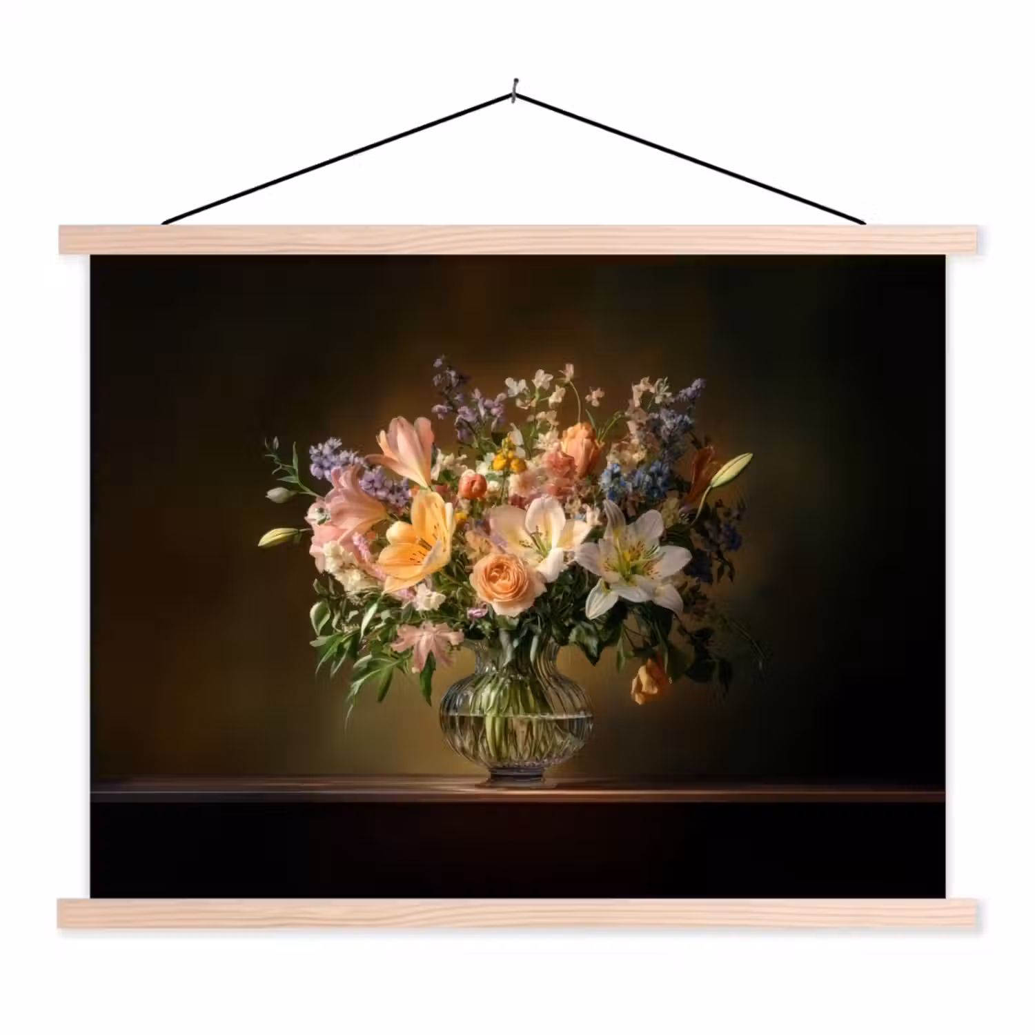 Glazen - Bloemen - Boeket - Kleuren textielposter latten blank klein -3d