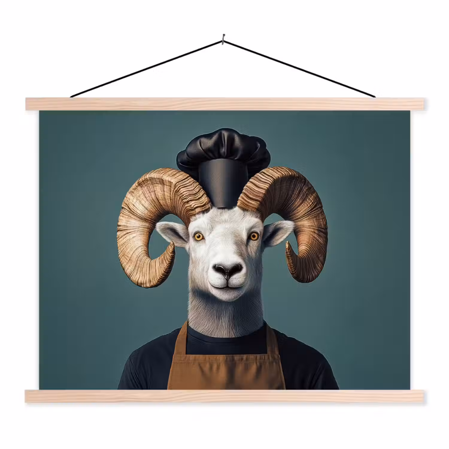Geit - Hoorns - Kokskleding textielposter latten blank klein -3d