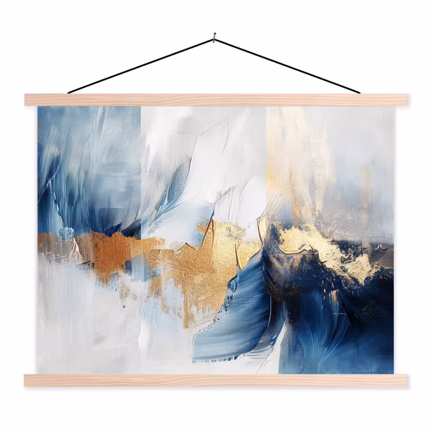 Goud - Blauw - Watercolor - Kunst - Modern textielposter latten blank klein -3d