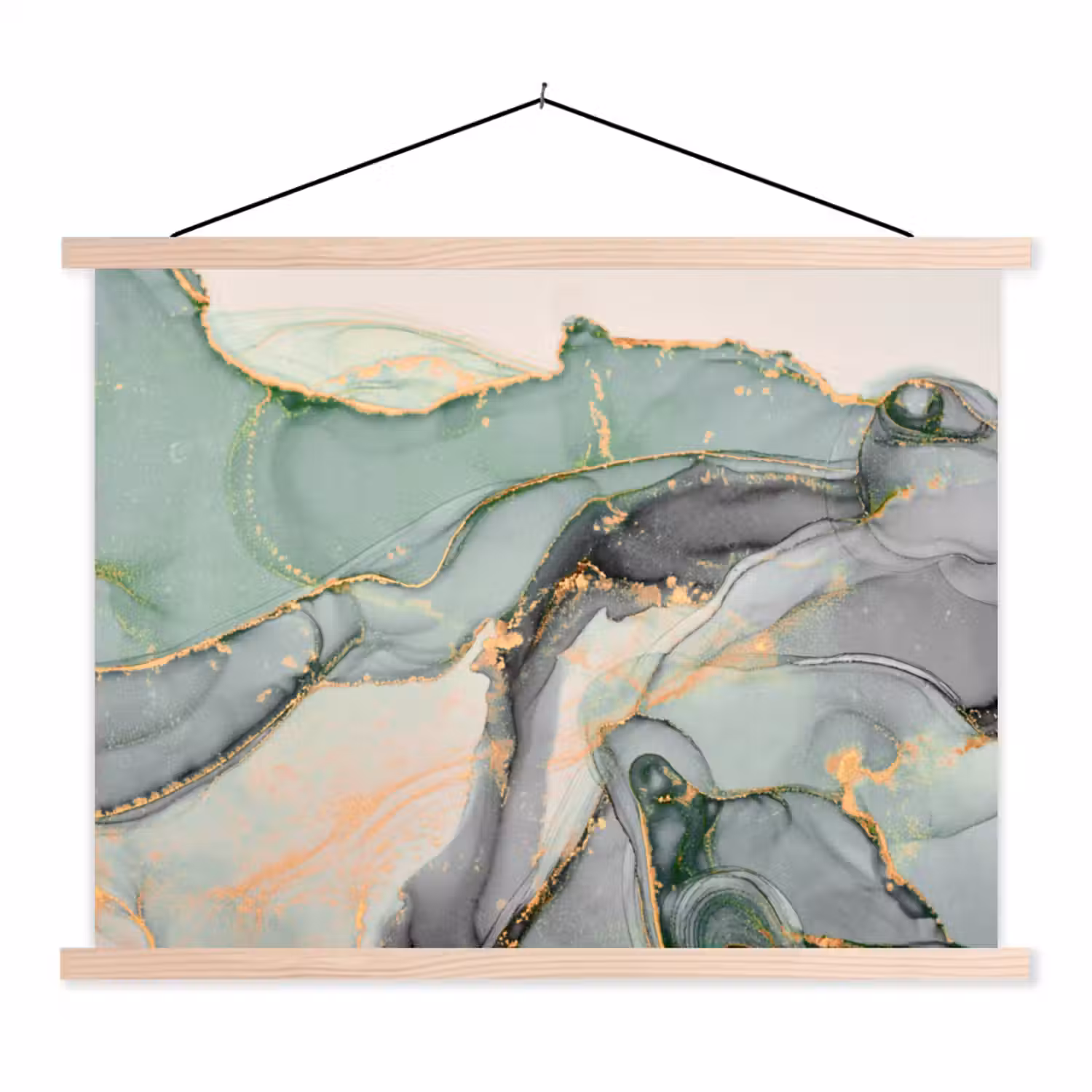 Goud - Marmer - Groen - luxe - Glitter - Marmerlook textielposter latten blank klein -3d