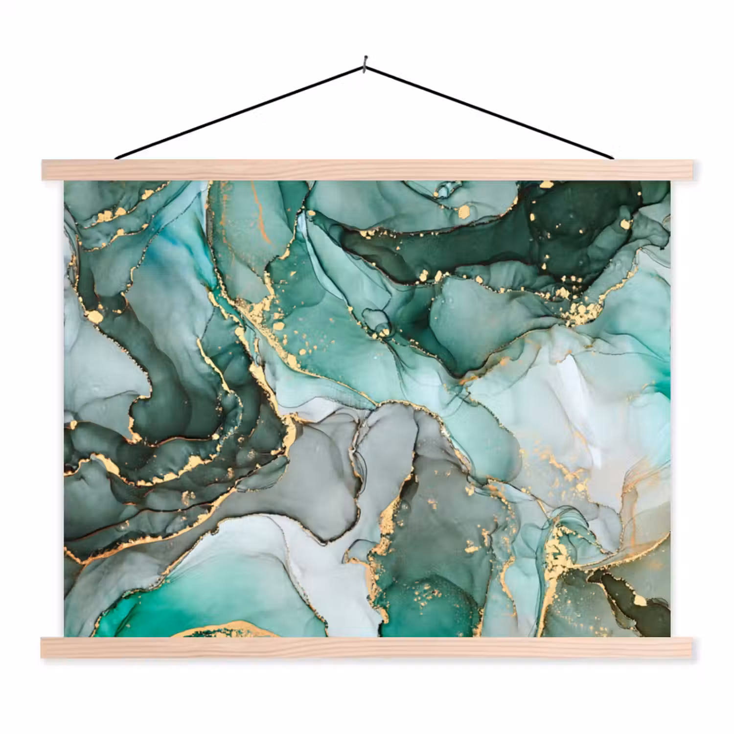 Goud - Marmer - Groen - Luxe - Marmerlook - Grijs textielposter latten blank klein -3d