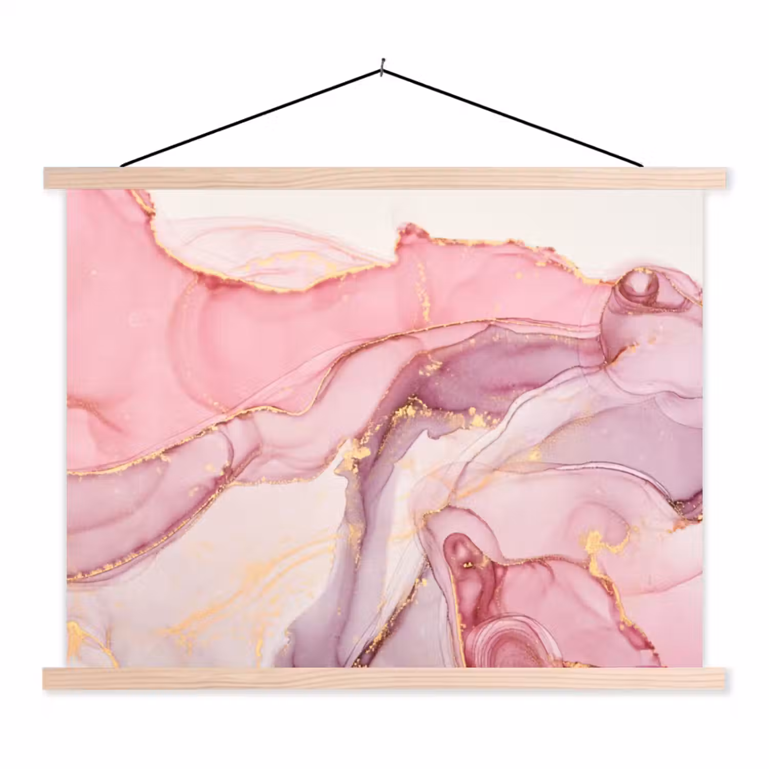 Goud - Marmer - Roze textielposter latten blank klein -3d
