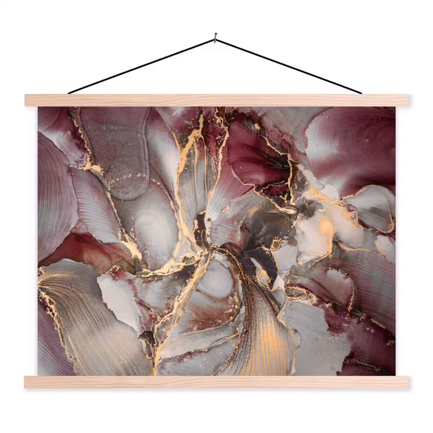 Goud - Marmer - Paars textielposter latten blank klein -3d