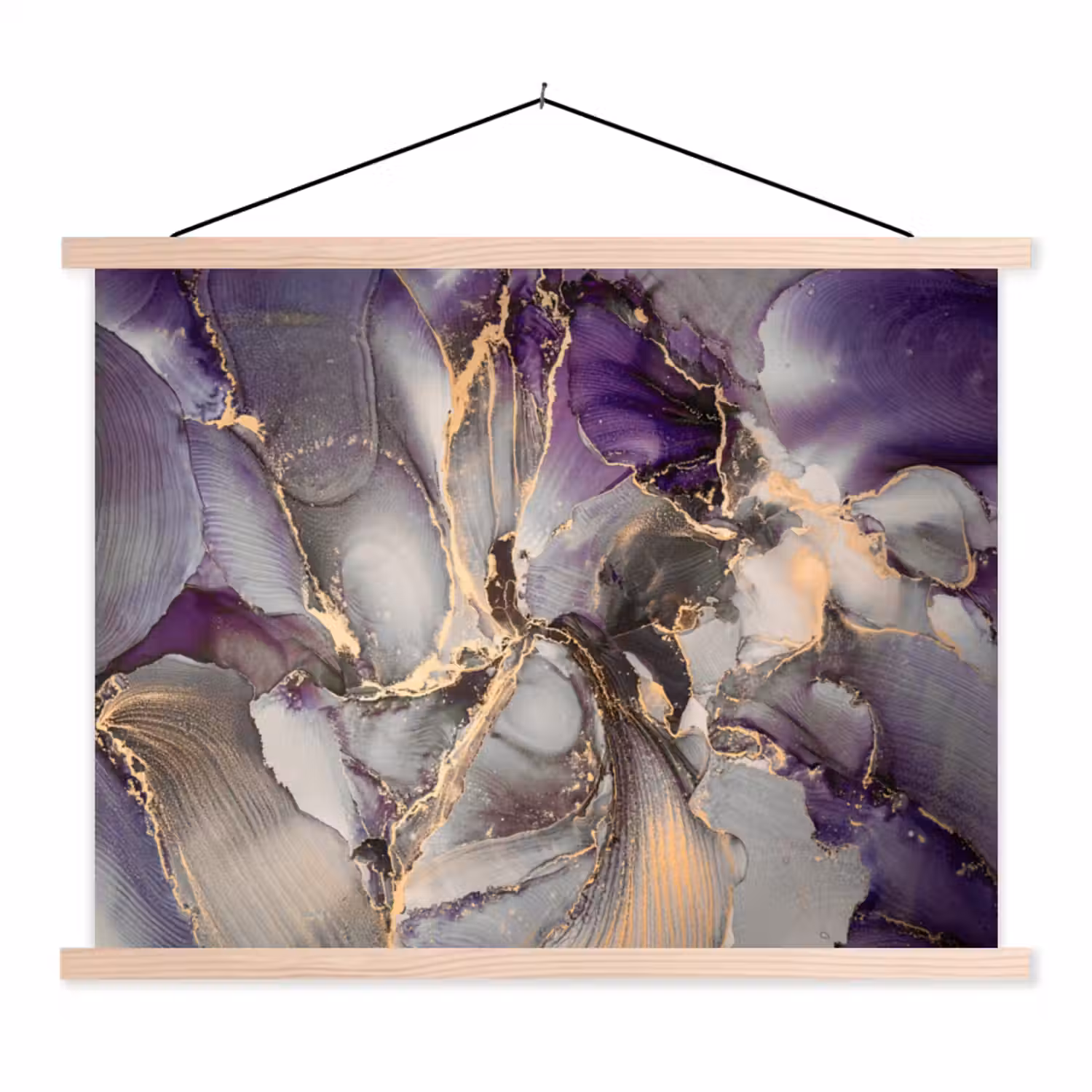 Goud - Paars - Marmer textielposter latten blank klein -3d