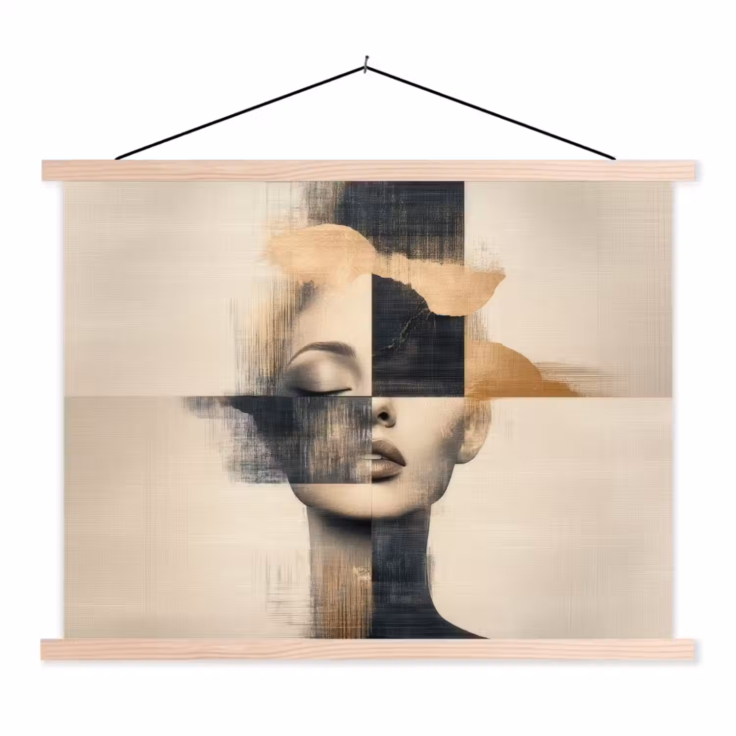 Goud - Vrouw - Rechthoeken textielposter latten blank klein -3d