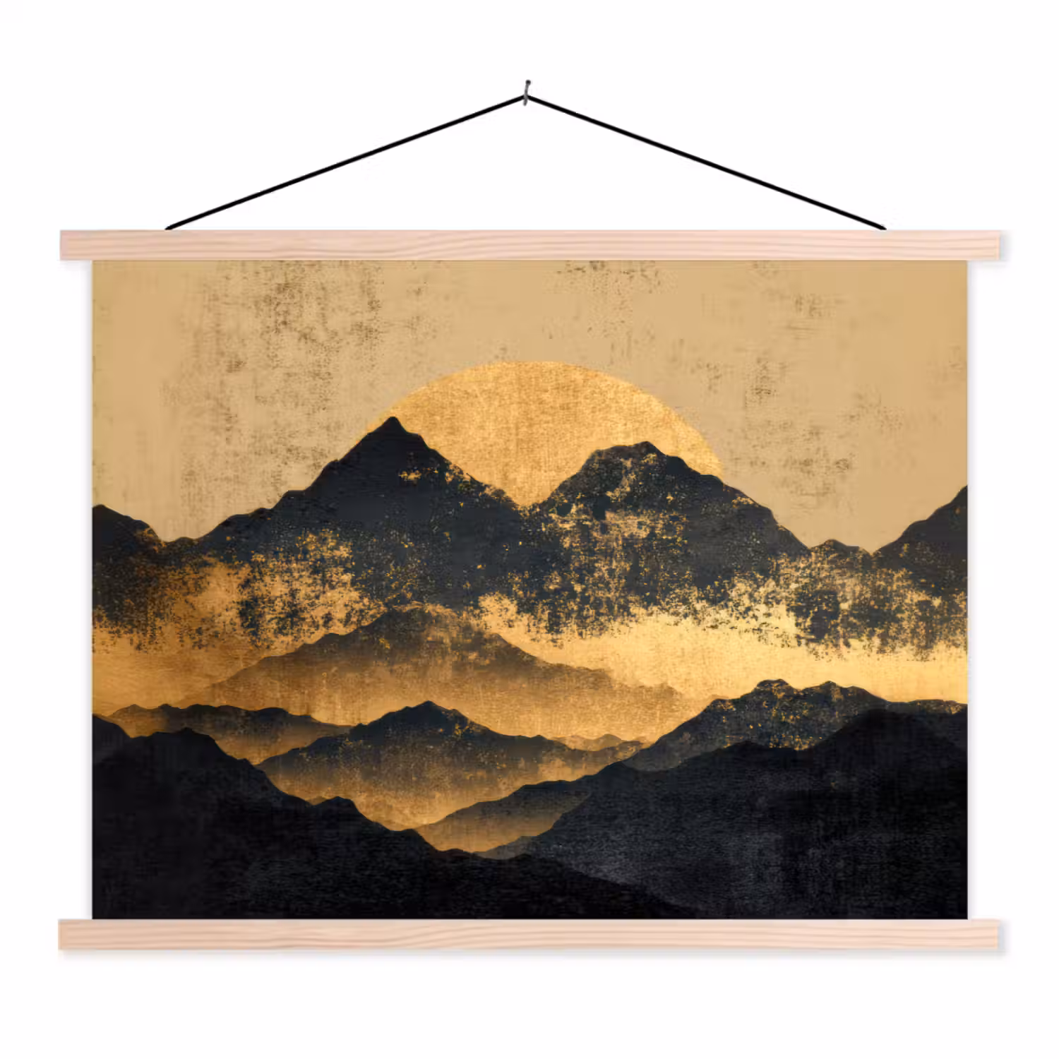 Gouden Bergen bij Maanlicht textielposter latten blank klein -3d