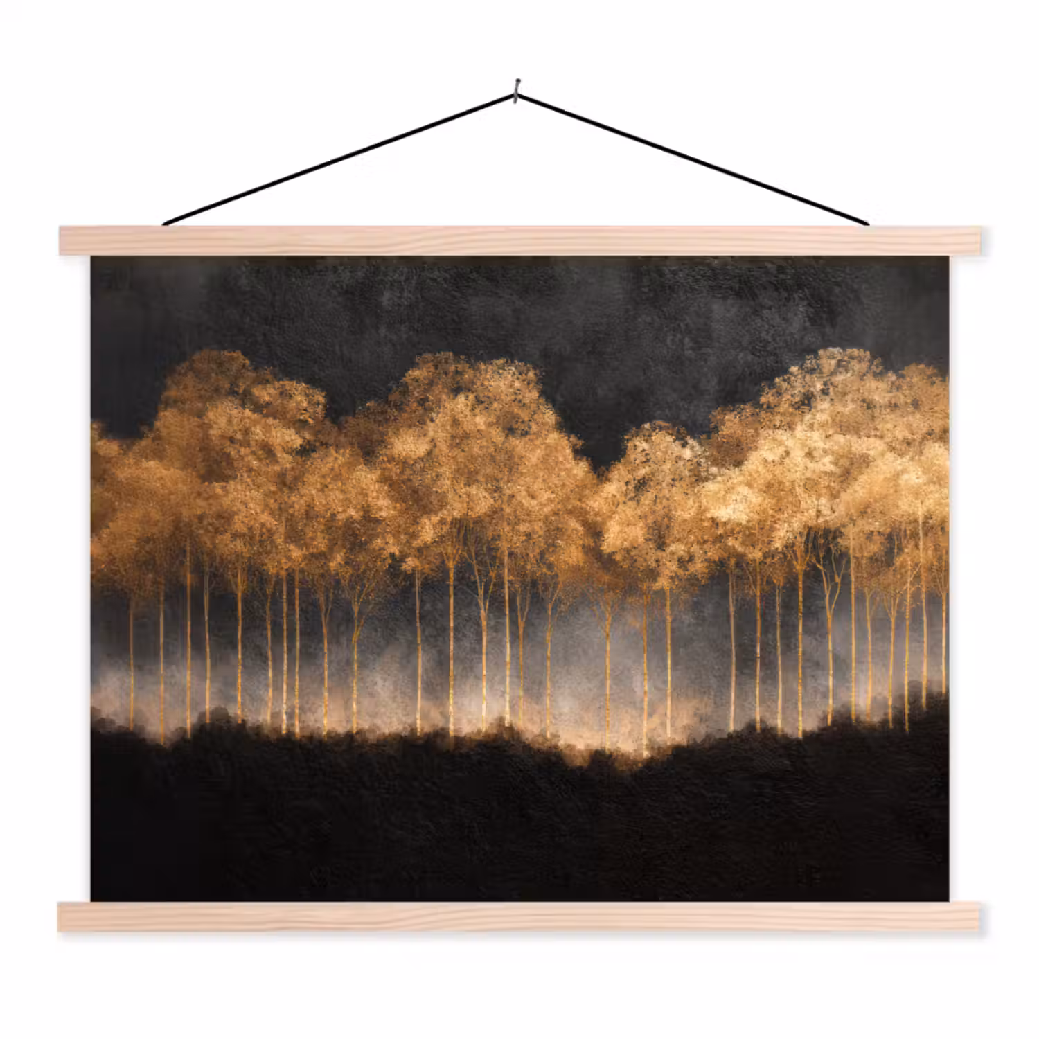 Gouden Bomen in Mistig Landschap textielposter latten blank klein -3d