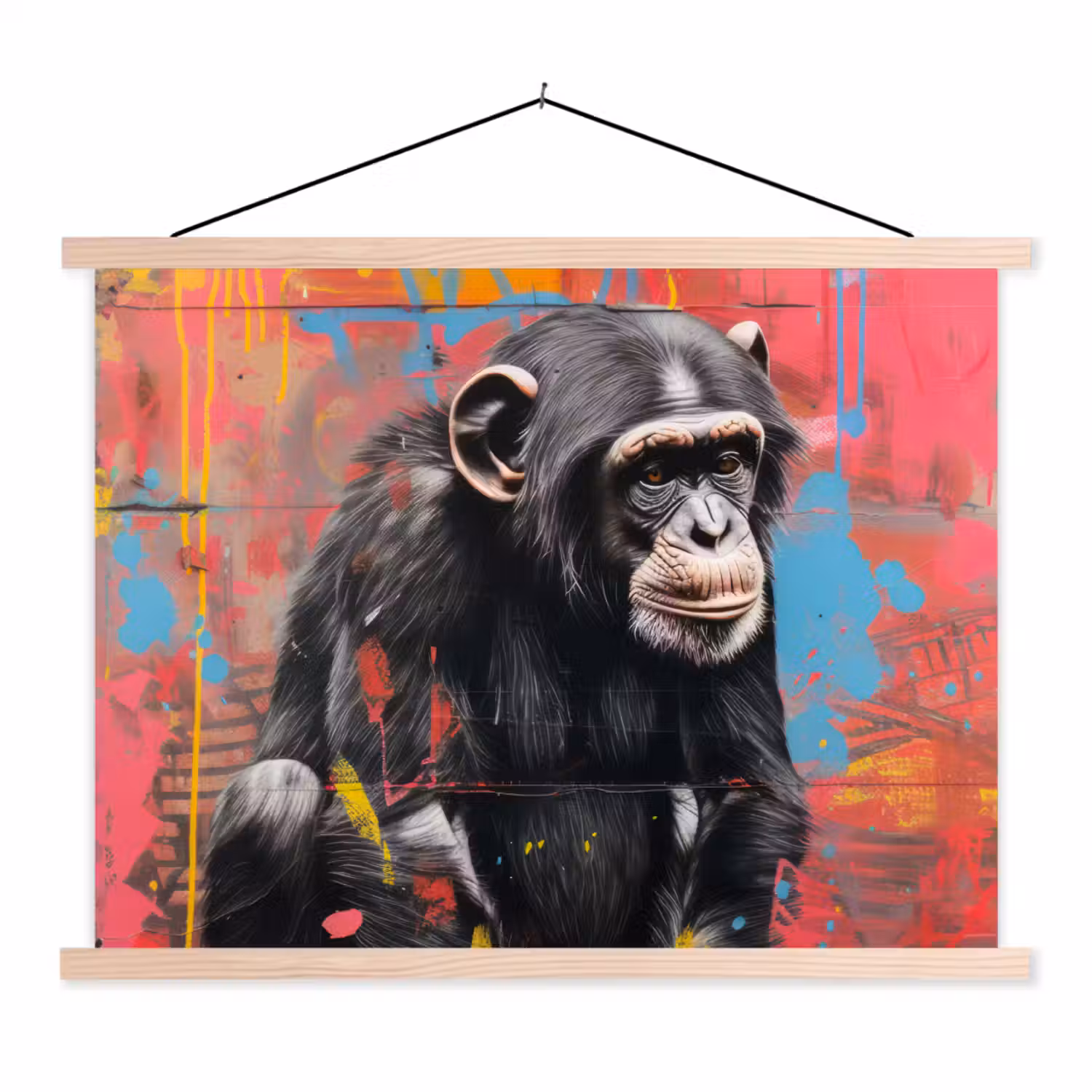 Graffiti - Chimpansee - Dieren - Street art - Banksy textielposter latten blank klein -3d