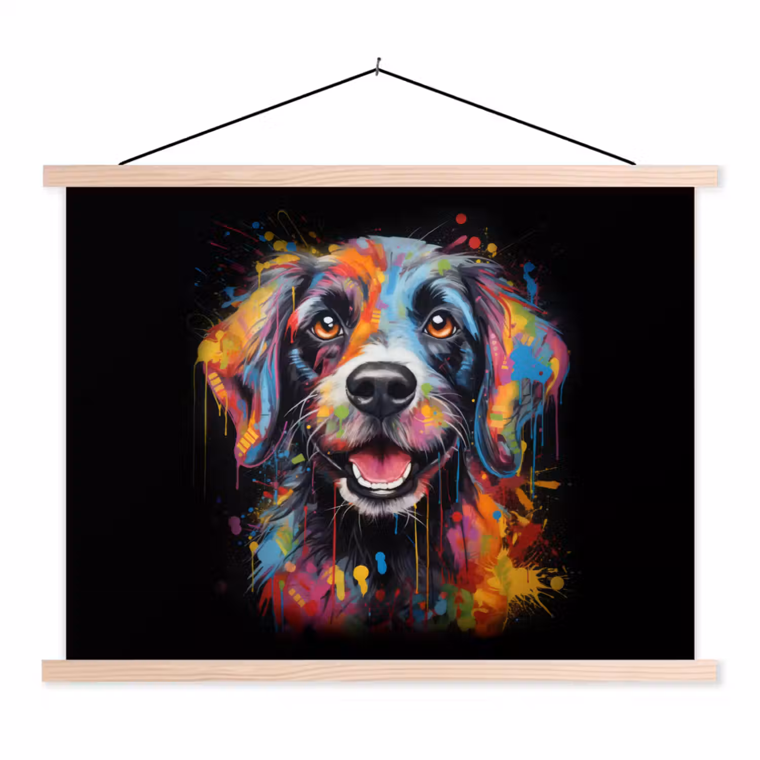 Graffiti - Hond - Zwart - Kleuren textielposter latten blank klein -3d