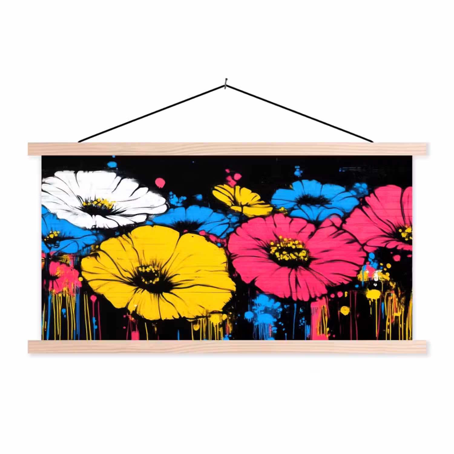 Graffiti - Bloemen - Kleur textielposter latten blank klein -3d