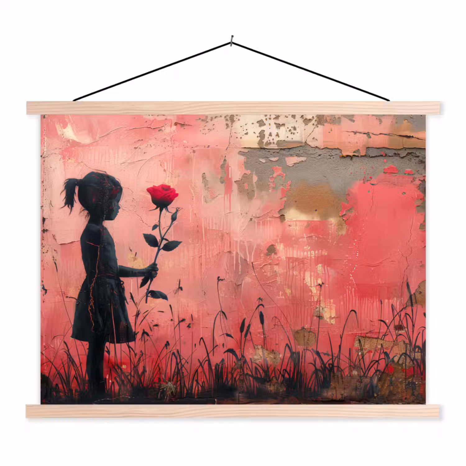 Graffiti - Meisje - Roze - Street art - Roos - Banksy textielposter latten blank klein -3d