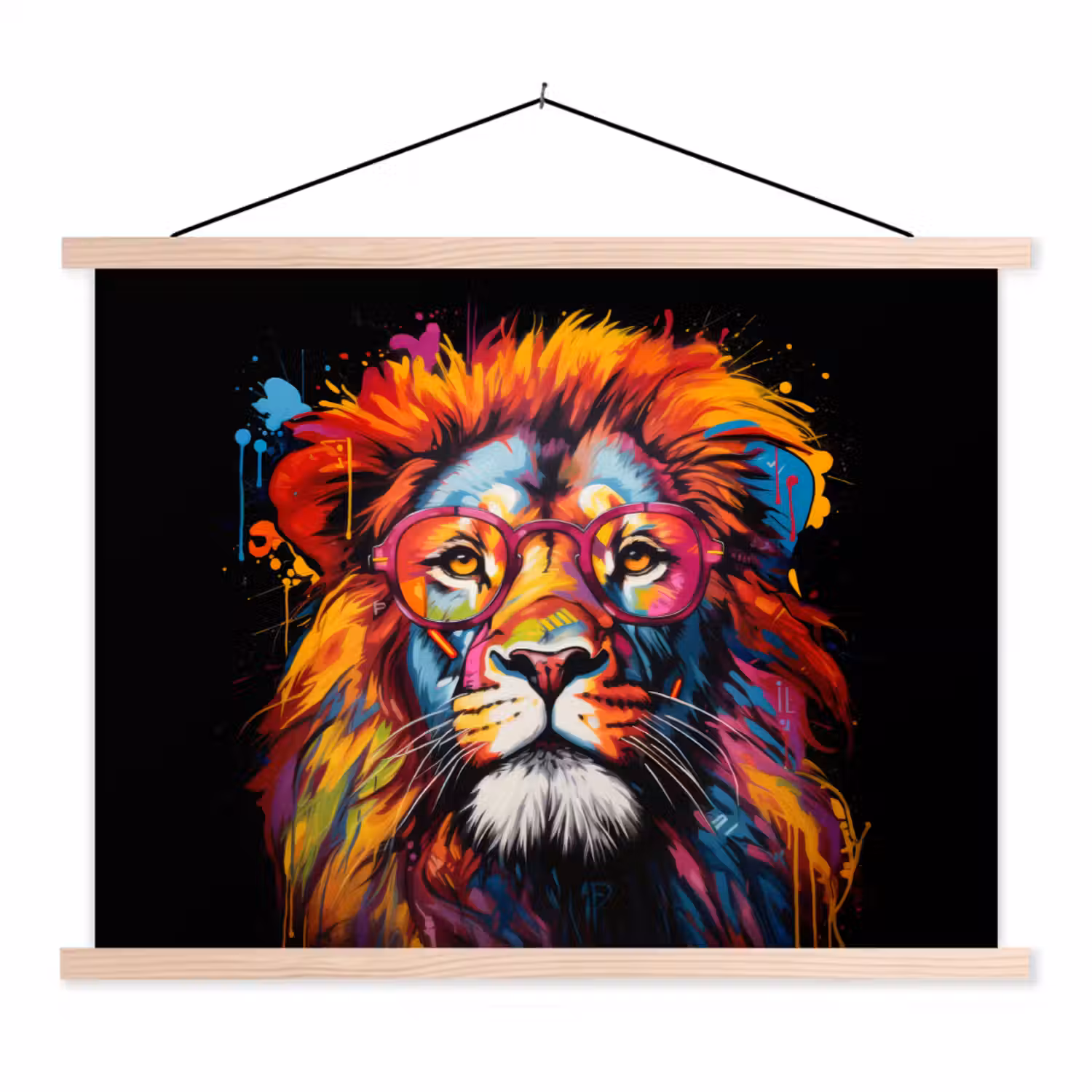 Graffiti - Leeuw - Bril - Zwart textielposter latten blank klein -3d